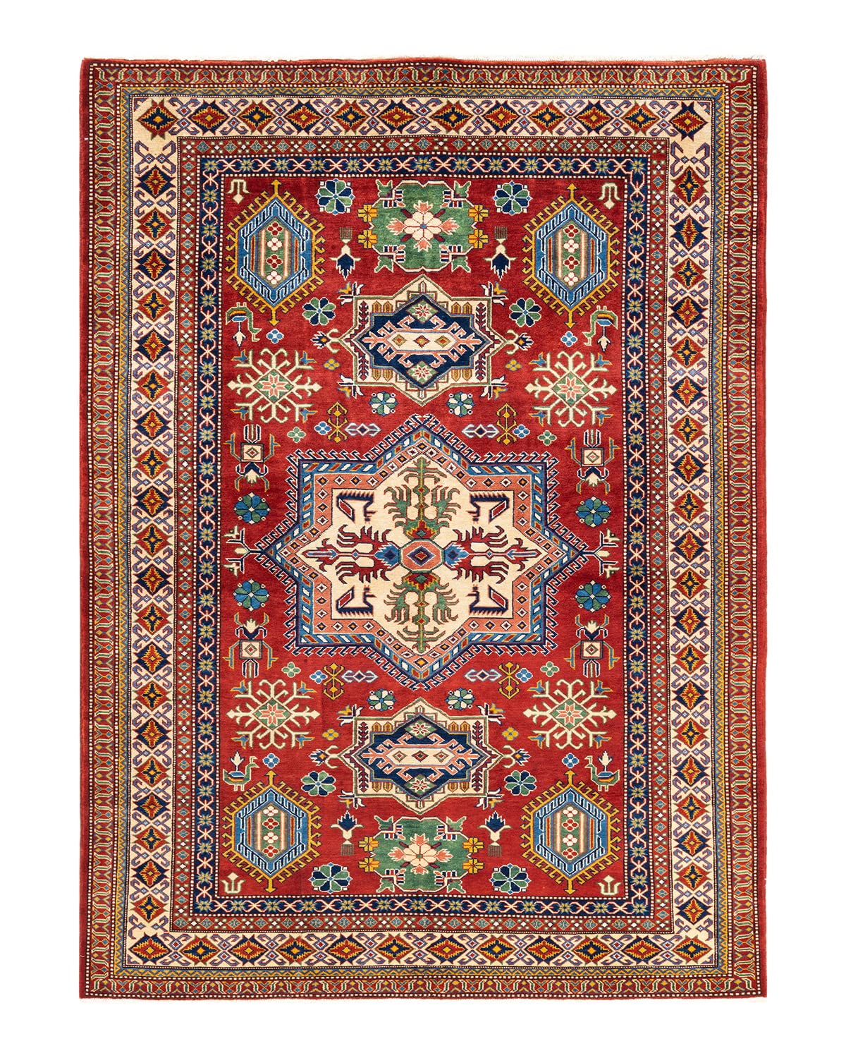 Handmade Bohemian Tribal Red Wool Area Rug 6x9 ft - One of a Kind Hand-Knotted Solo Rugs for Living Room, Bedroom & Boho Home Decor
