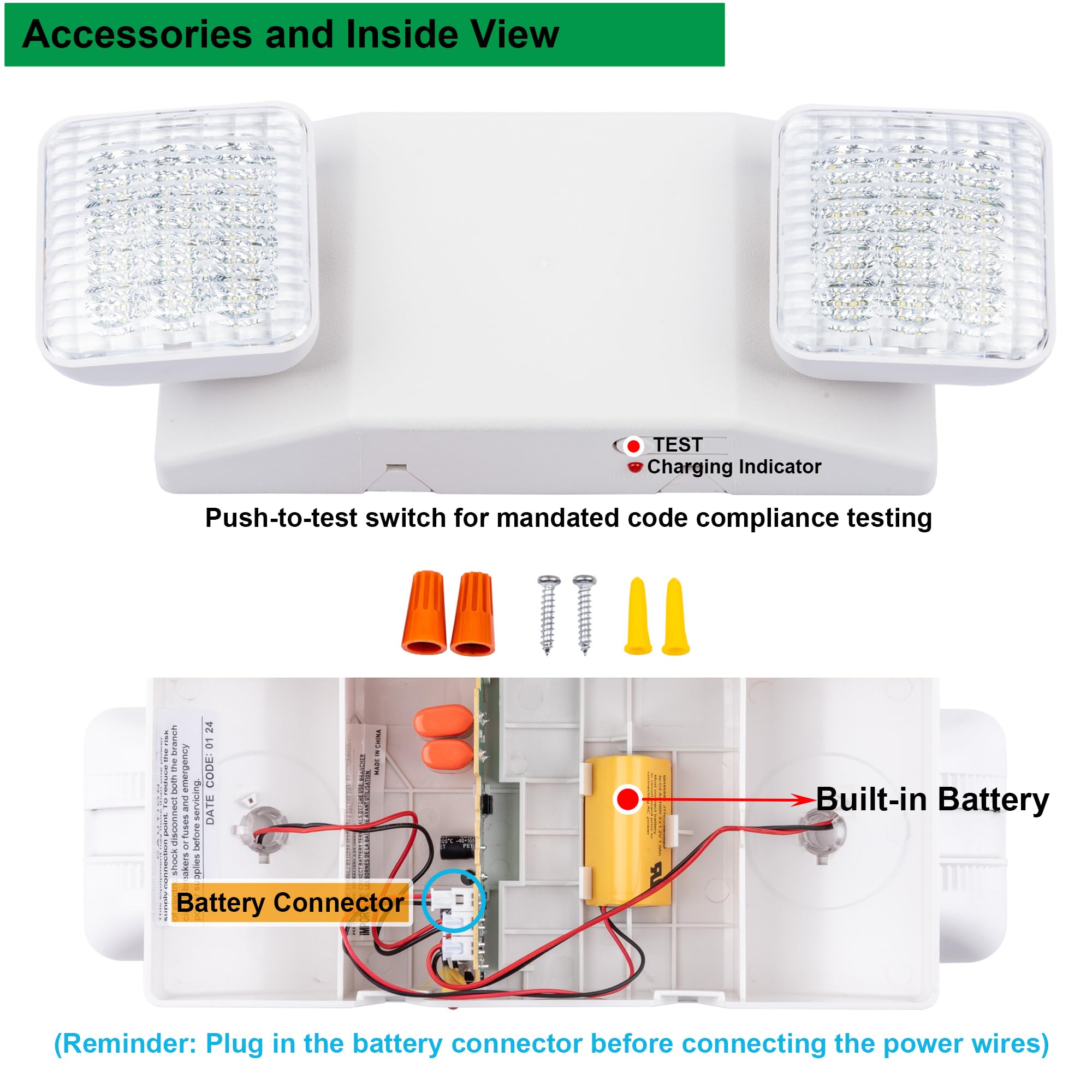 LIT-PaTH LED Emergency Exit Light Fixtures - 2 LED Heads with Backup Batteries, UL 924 & CEC Certified, 120/277V - 4 Pack for Commercial Buildings, Warehouses, and Emergency Exits