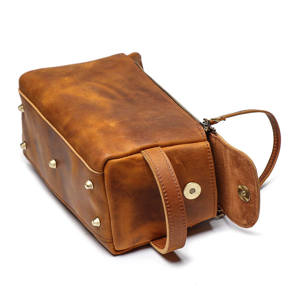 **Genuine Buffalo Retro Leather Unisex Toiletry Bag – Travel Dopp Kit & Washing Bag (Brown) – Perfect for Camping, Gym & Business Trips**
