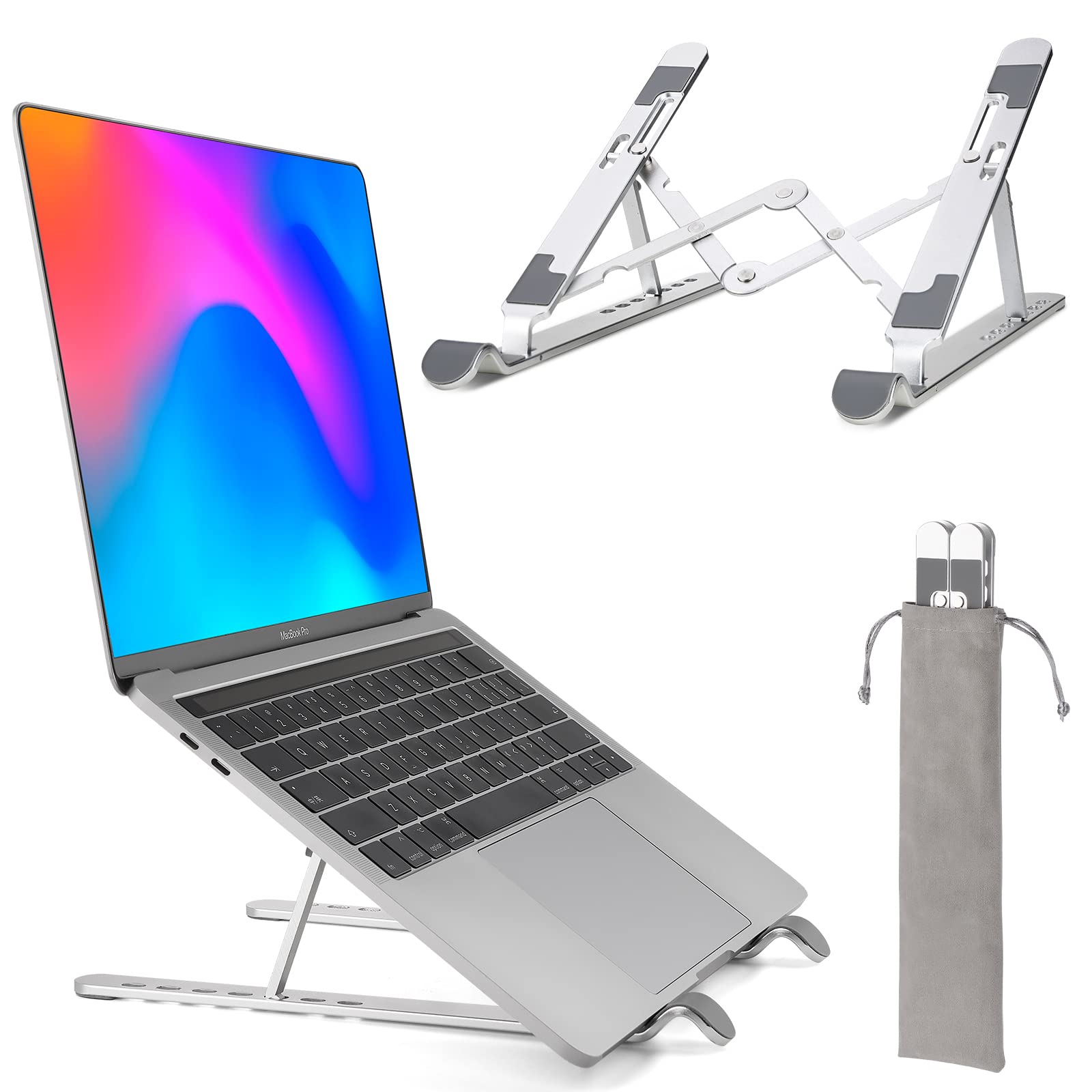 Adjustable Laptop Stand for Desk - Foldable Aluminum Riser, Portable Notebook Stand Compatible with MacBook Air Pro, HP, Lenovo, Dell, and More 9-17” Laptops & Tablets - Perfect for Home Office, Gaming, and Study