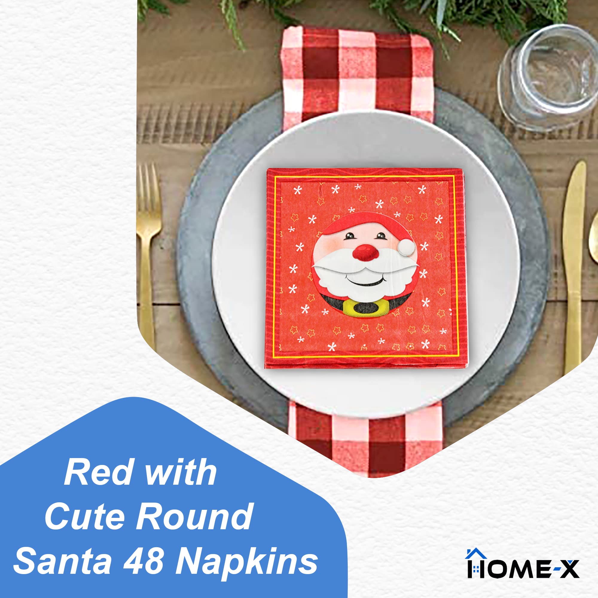 Santa Christmas Paper Napkins - 48 Pack Red Holiday Disposable Napkins 6.5 Inch for Xmas Party, Buffet, Cocktail & Dinner | Cute Festive Tableware for Luncheon, Home Decor & Gift Wrapping