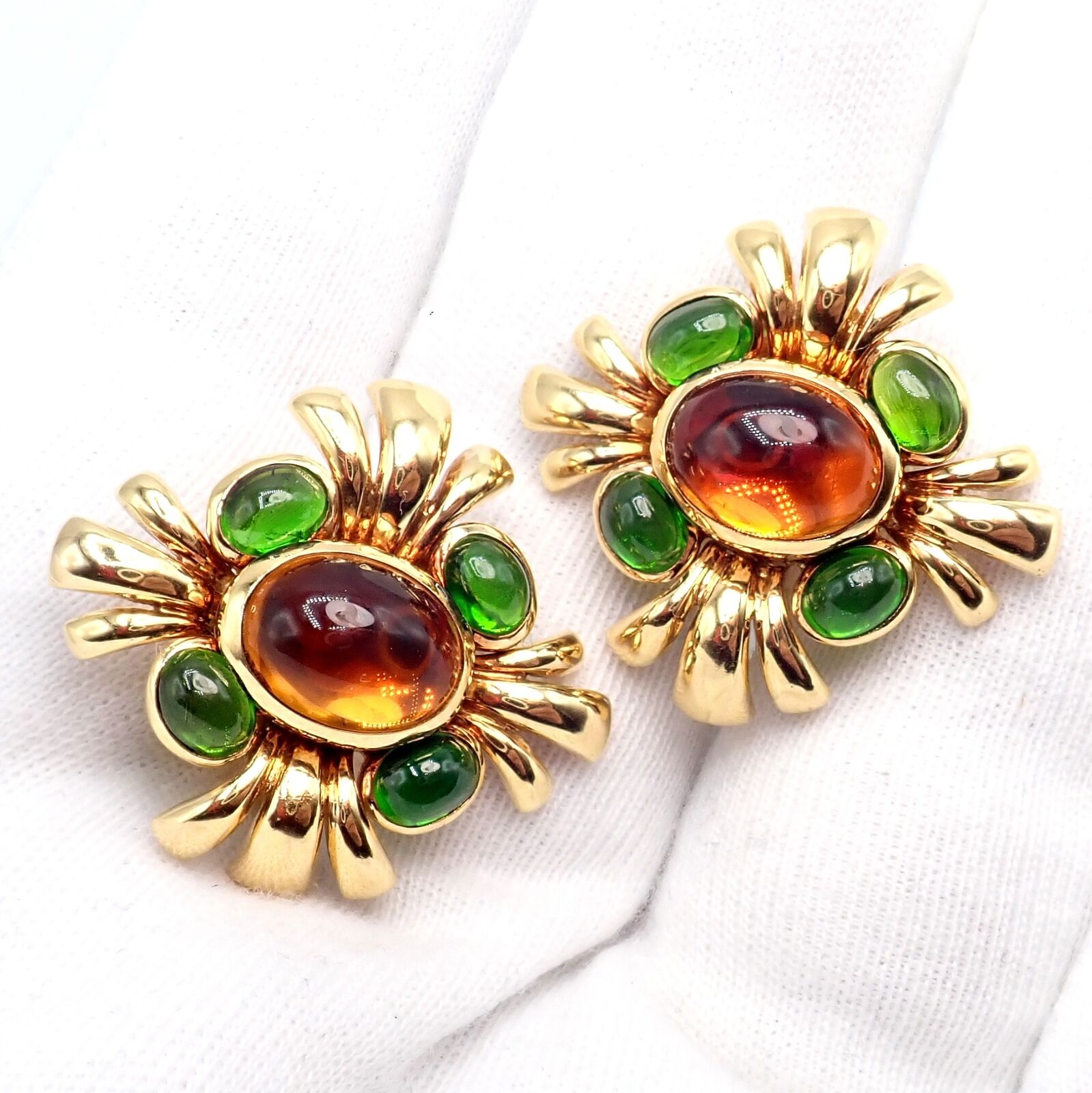Authentic Verdura 18k Yellow Gold Citrine & Green Tourmaline Vintage Drop Earrings - Perfect for Weddings, Parties & Special Occasions