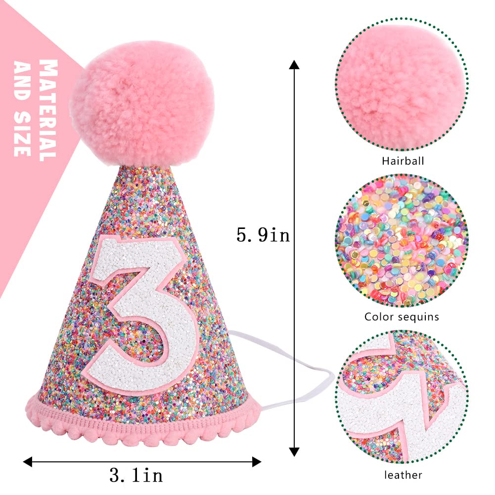 Sparkly Rainbow Cone Birthday Hat - Glitter Party Hat for Birthday Celebrations, Festive Party Decorations for Kids & Adults Birthday Parties
