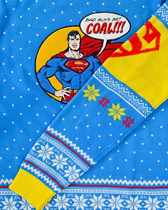 Superman 'Bad Guys Get Coal' Ugly Christmas Sweater - XS Size | Festive Holiday Party Outfit & Fun Gift for DC Comics Fans