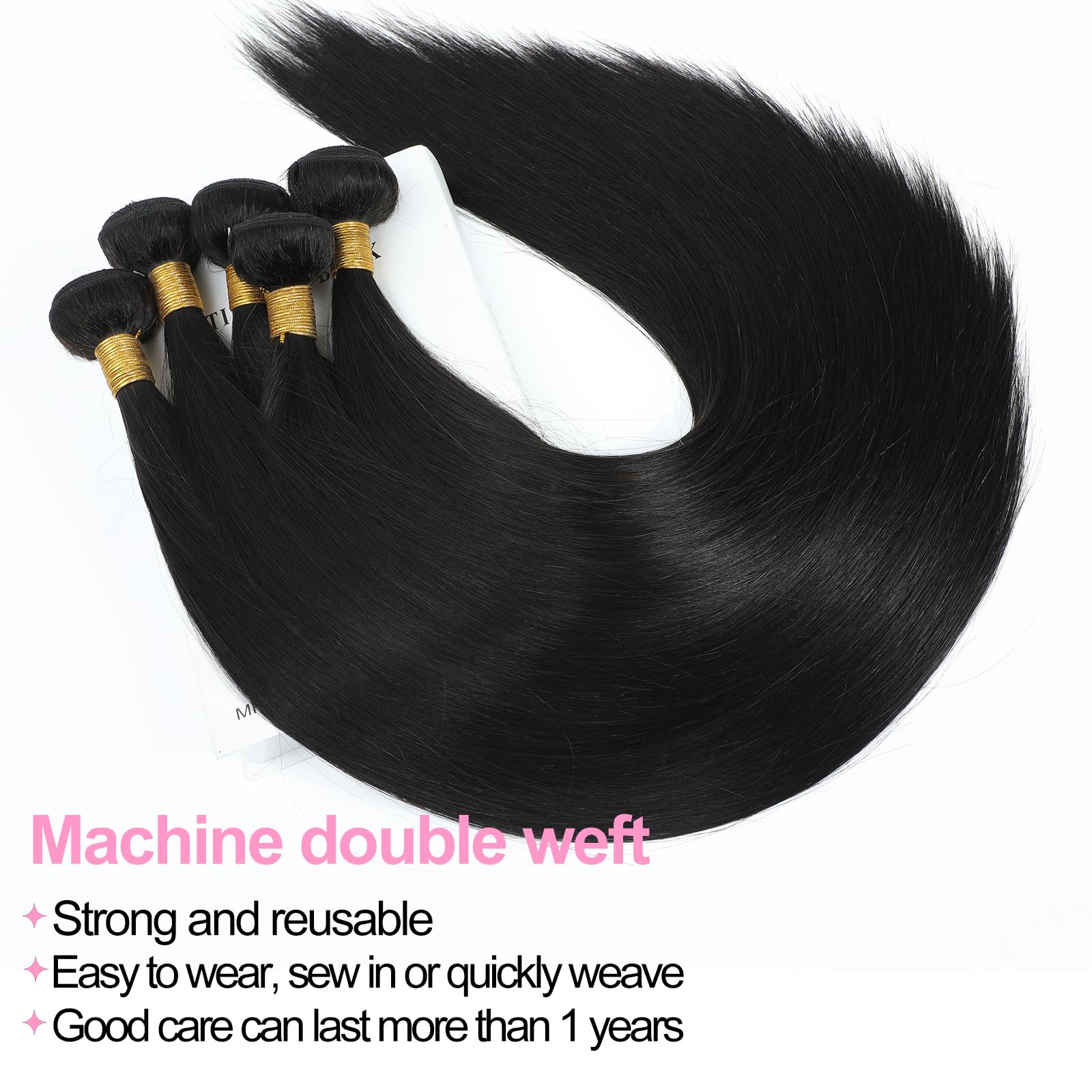 YAREESONG 100% Unprocessed Brazilian Virgin Human Hair Bundles - 3 Bundles 12A Grade Straight Weave Extensions (Natural Black, 34/36/38 Inch) for Stunning Everyday, Party & Special Occasion Hairstyles
