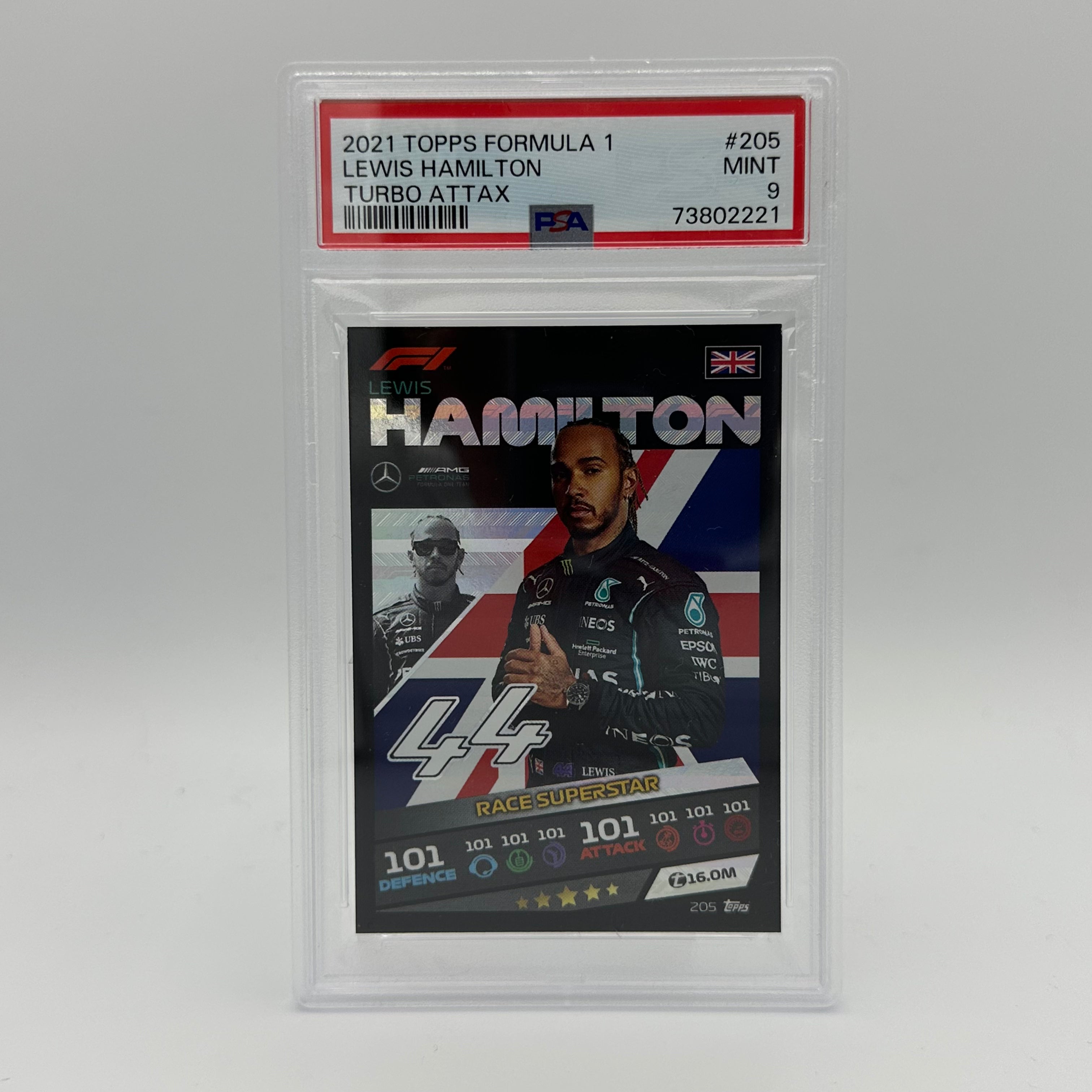 PSA 9 Graded Lewis Hamilton #205 Racing Card - Perfect for Collectors, Investors & F1 Memorabilia Enthusiasts - Display in Home, Office or Man Cave