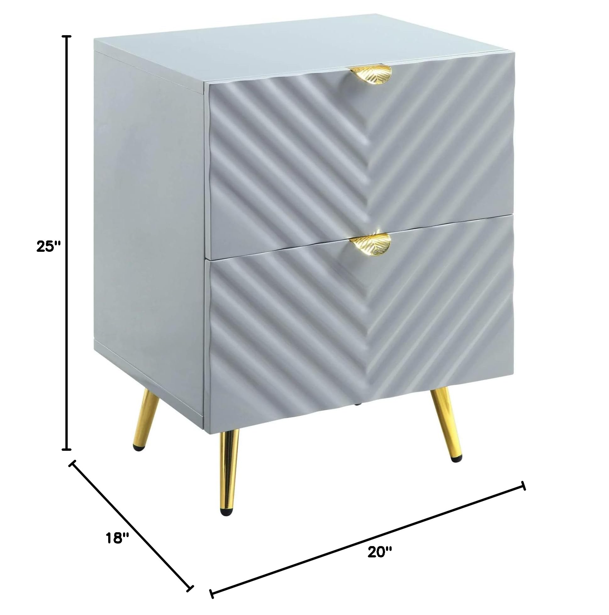 Acme Modern Nightstand with 2 Drawers - High Gloss Gray Finish for Bedroom Furniture | Perfect for Small Spaces, Guest Rooms & Apartment Living