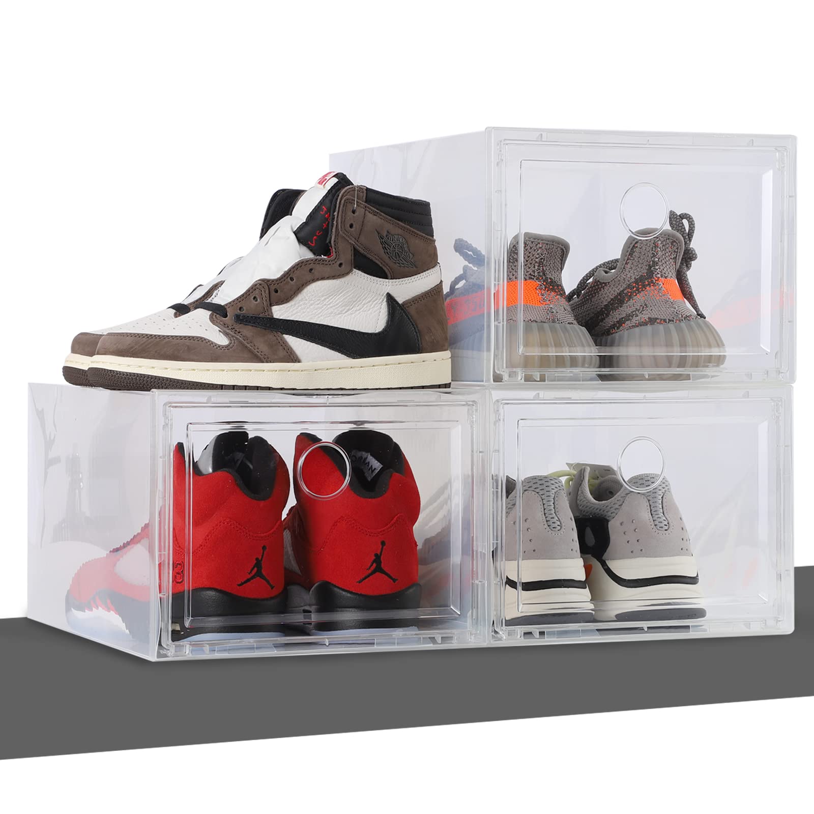 3 Pack Clear Plastic Stackable Shoe Storage Boxes - Drawer Type Front Opening Shoe Holder Containers for Closet Organization (Transparent) - Perfect for Sneakers, Heels & Boots Storage in Bedroom or Entryway