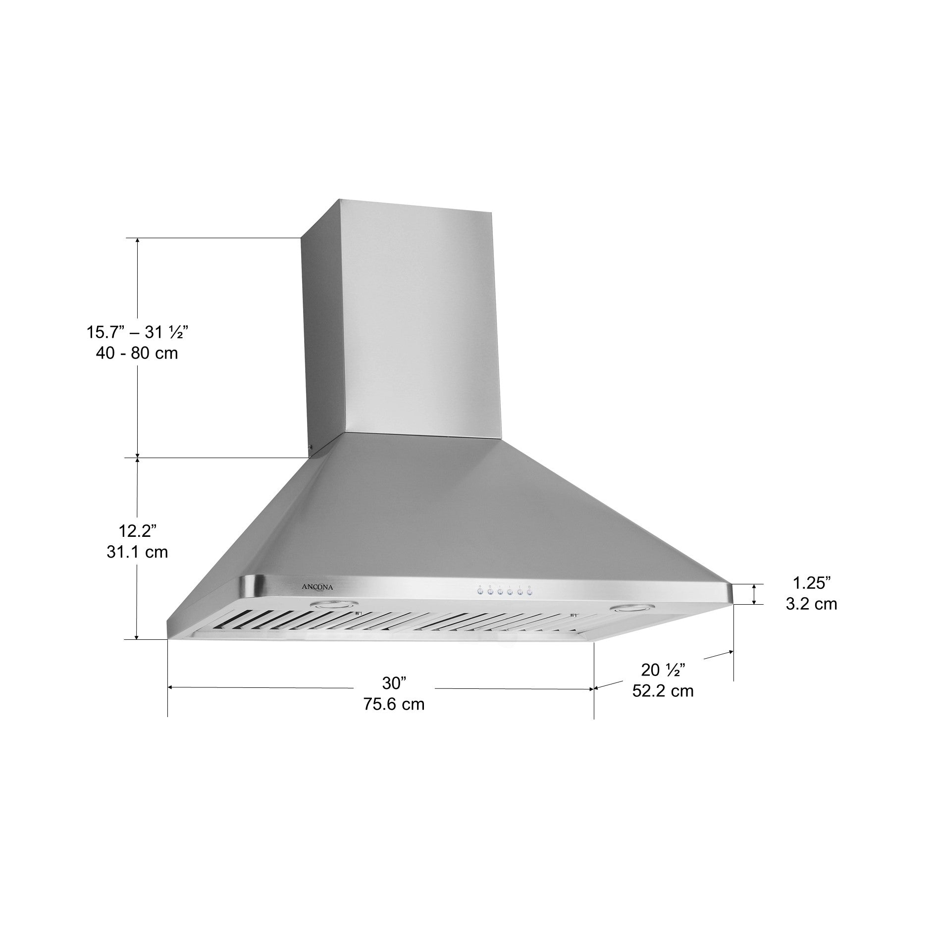 Wall Chef LED 30 Inch 600 CFM Ducted Wall Mount Range Hood - Powerful Kitchen Ventilation for Smoke & Odor Removal - Perfect for Modern Home Cooking, Grilling & Frying