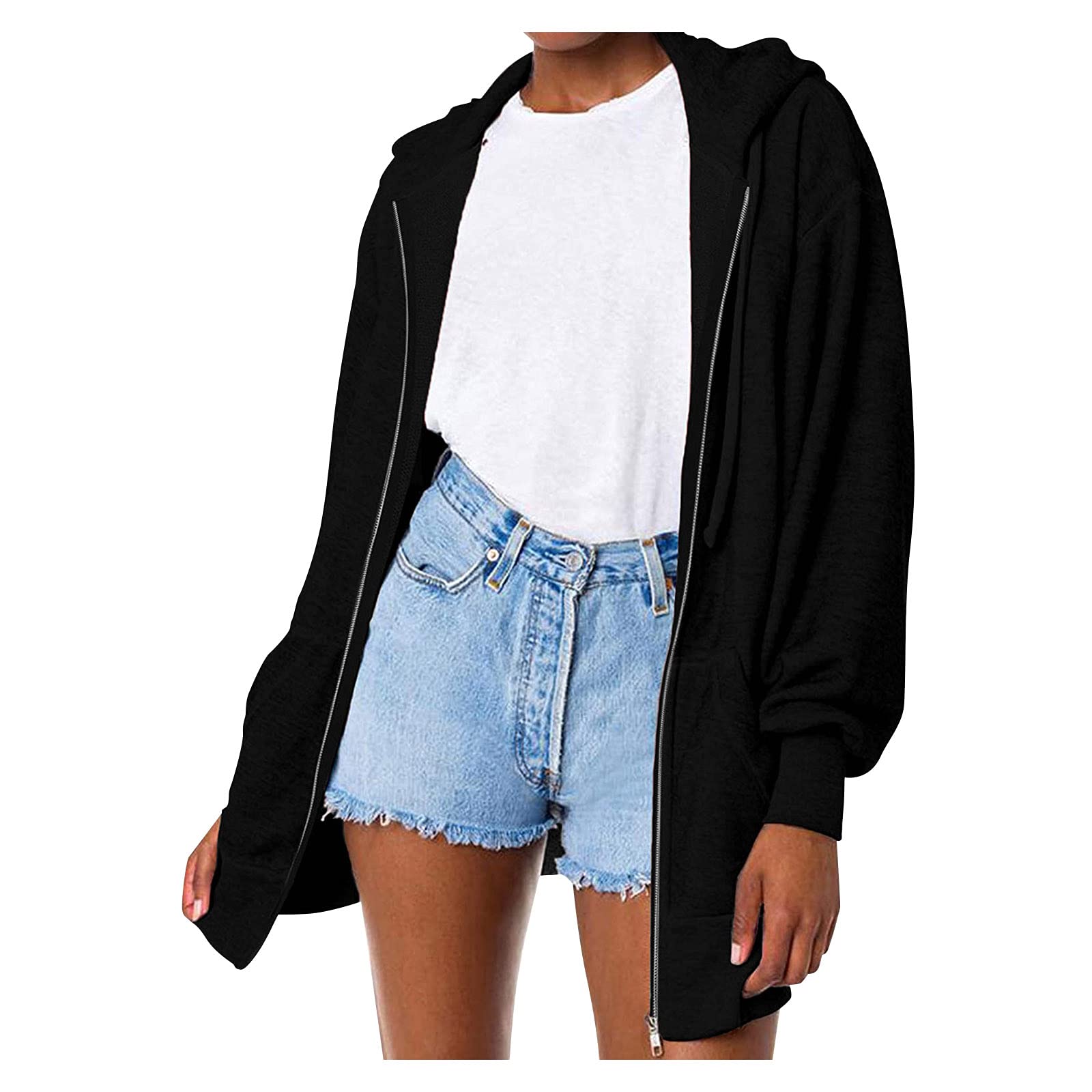 Women's Rhinestone Print Long Sleeve Hooded Zipper Jacket - Plus Size Casual Sweatshirt Coat for Everyday Wear & Outdoor Activities