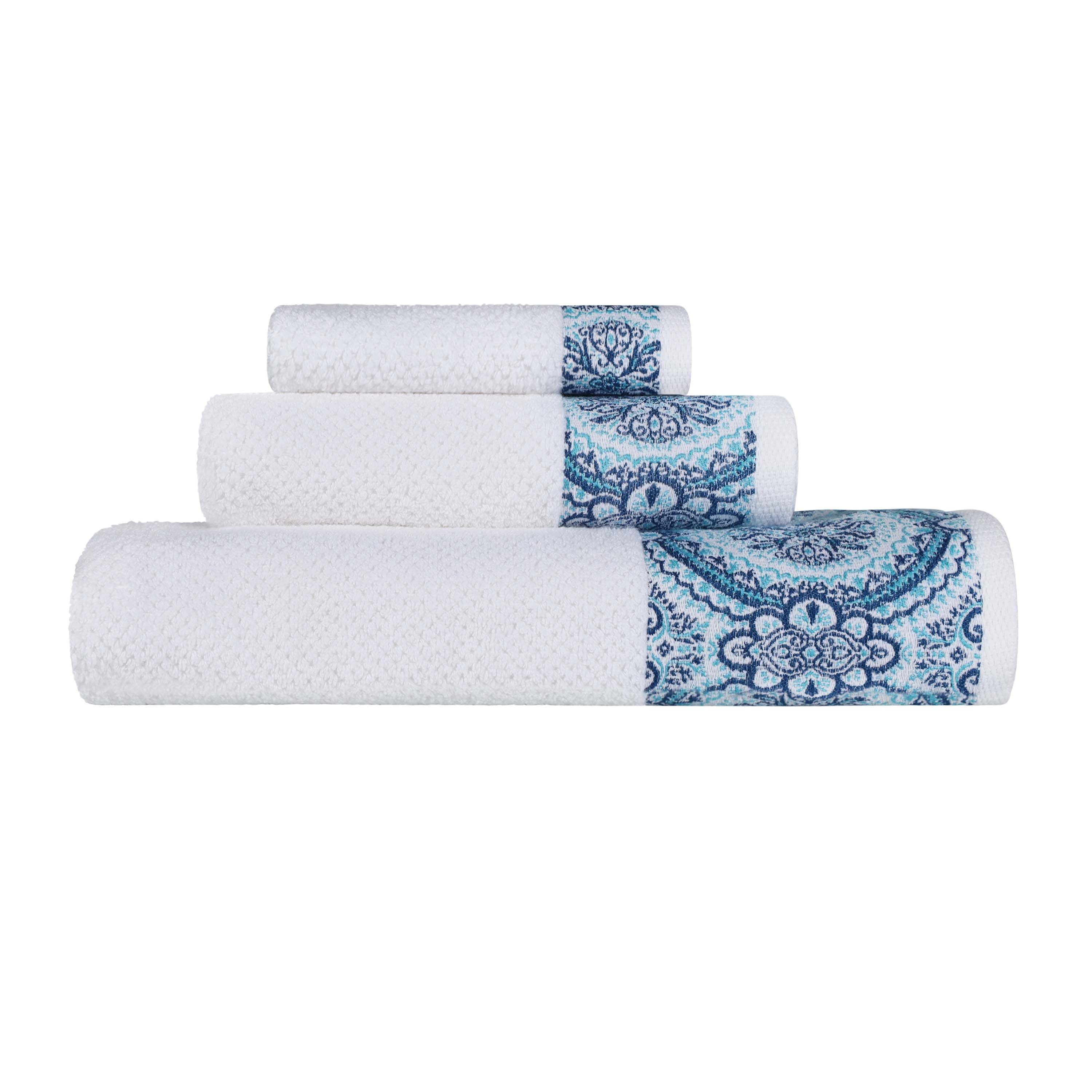 Premium Medallion Cotton Jacquard Textured 3-Piece Bath Towel Set - Soft & Absorbent Luxury Towels for Spa, Bathroom & Guest Use