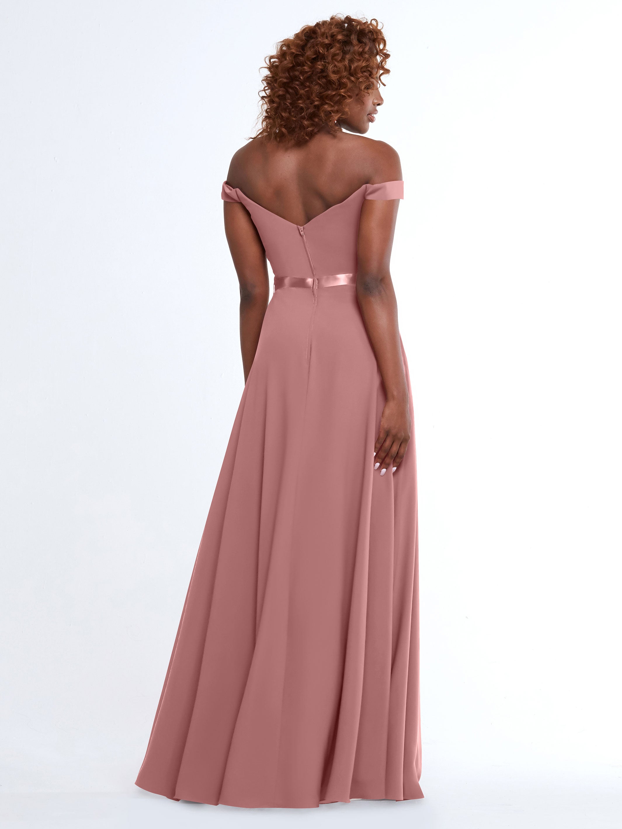 Elegant Off-The-Shoulder A-Line Chiffon Bridesmaid Dress with Sash - Size 80100 | Perfect for Weddings, Formal Events & Special Occasions