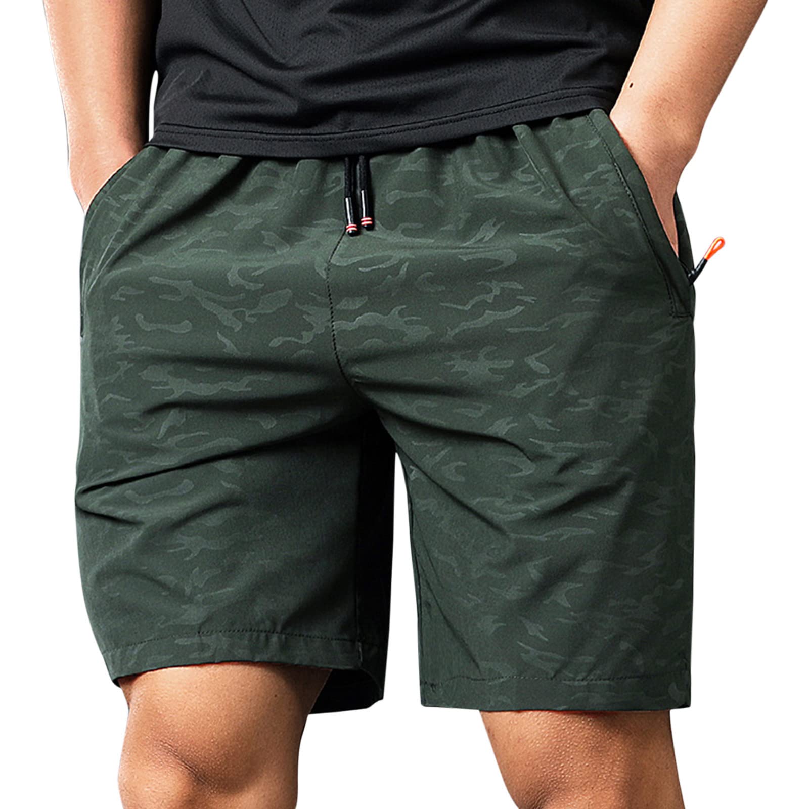 Men's Quick-Dry Camouflage Print Gym Shorts with Pockets & Drawstring - Lightweight Running Workout Casual Shorts for Summer Sports & Outdoor Activities