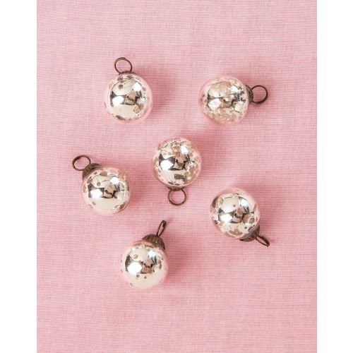 6 Pack 1.5 Inch Silver Ava Mini Mercury Glass Ball Ornaments - Handcrafted Christmas Tree Decorations for Holiday, Wedding, Party & Home Decor