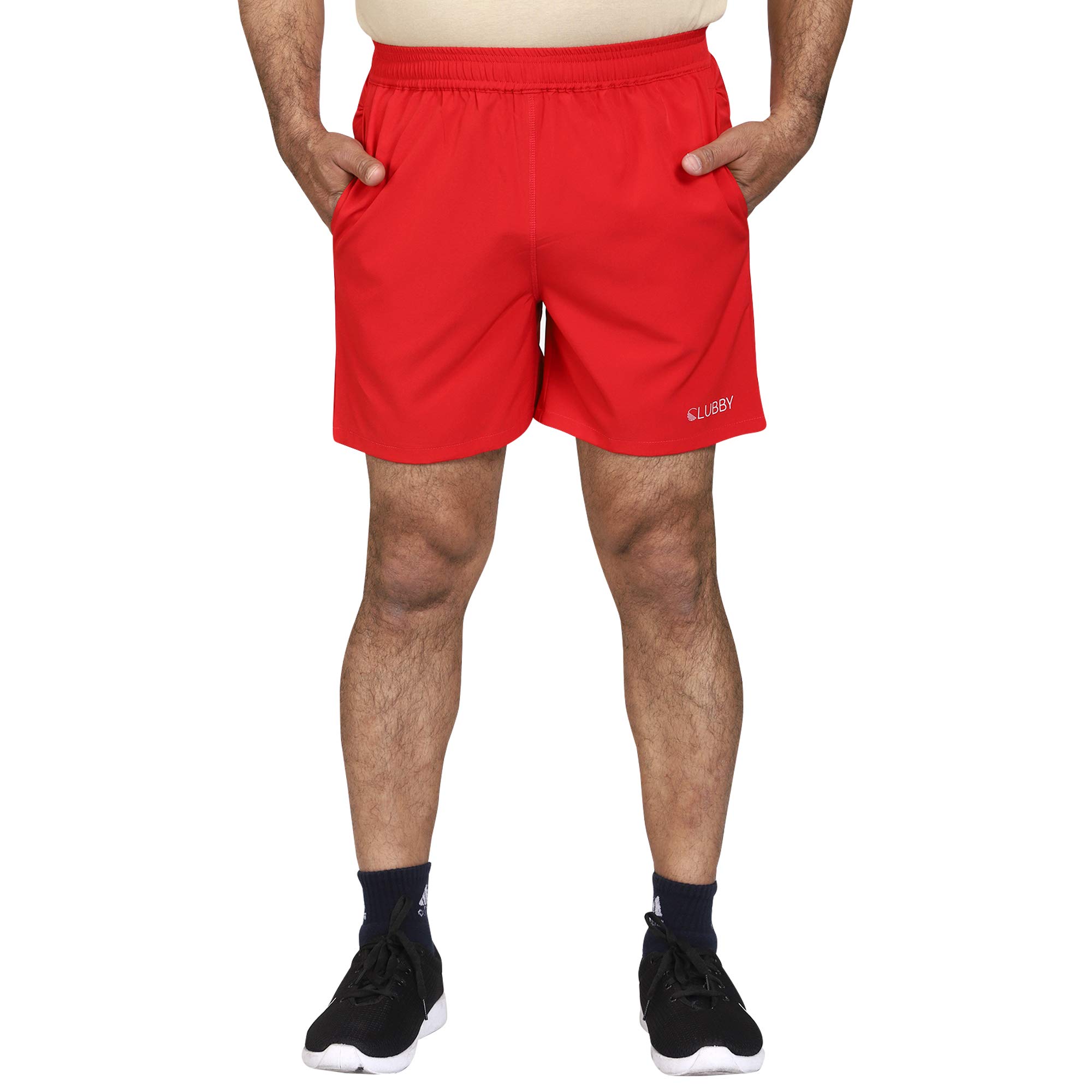 Clubby Athleisure Men's Regular Fit Lycra/Cotton Sports Shorts - Gym, Cycling, Yoga & Casual Wear - Breathable & Comfortable Athletic Shorts for Men (Medium, Red) - Perfect for Workouts, Running & Lounge Wear