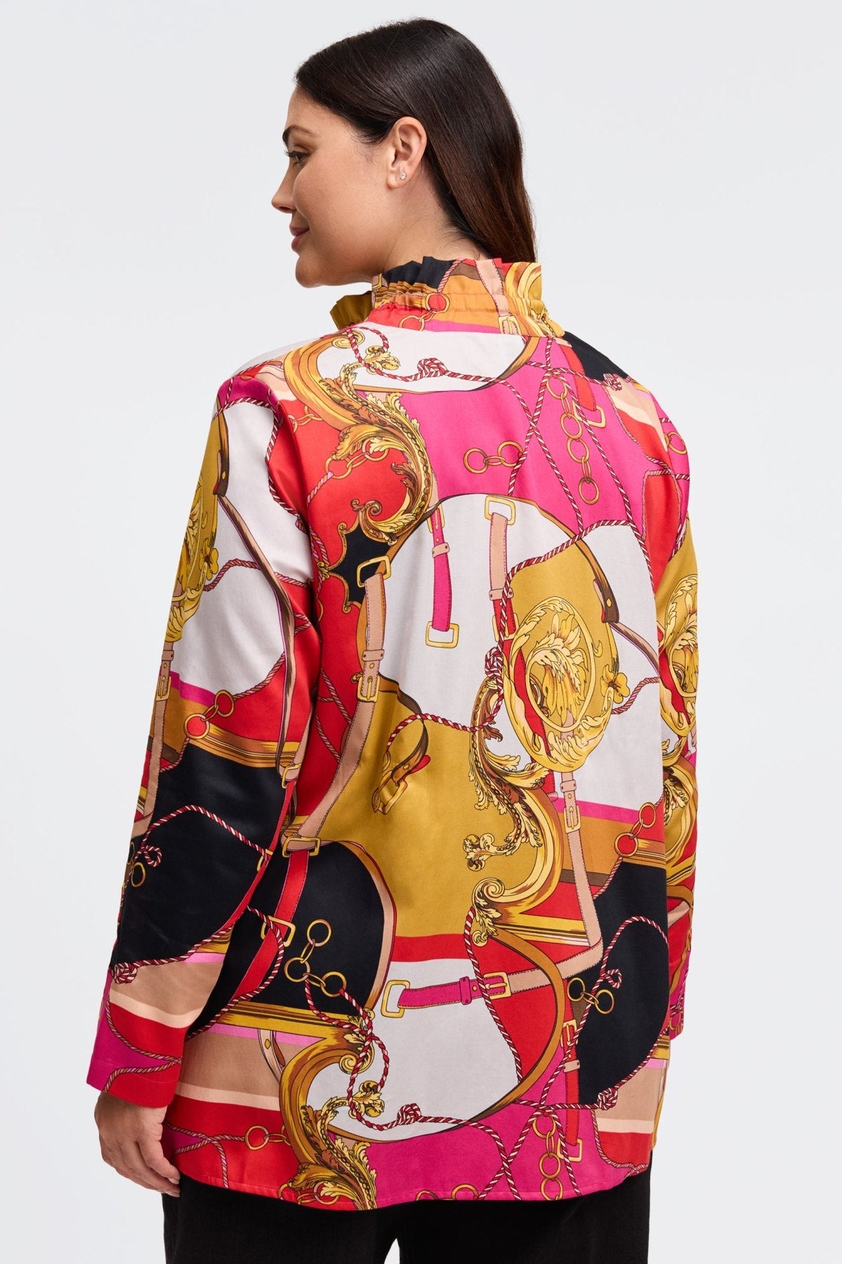 Carolina Plus Buckle Scarf Print Long Sleeve Shirt Jacket for Women | Stylish Fall & Winter Layering Piece | Perfect for Office, Date Night & Outdoor Activities