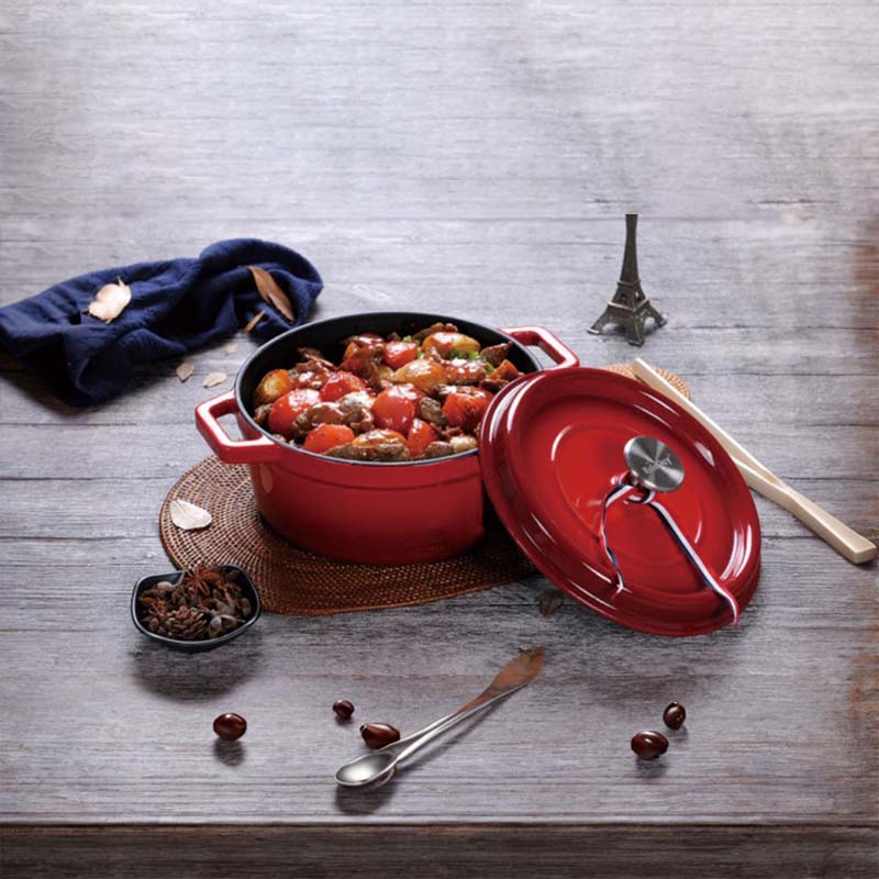 Keleday Round Cast Iron Casserole Pot - 5.5QT Enameled Dutch Oven with Lid, Oven & Stovetop Safe, Red - Perfect for Soups, Stews, Baking & Slow Cooking