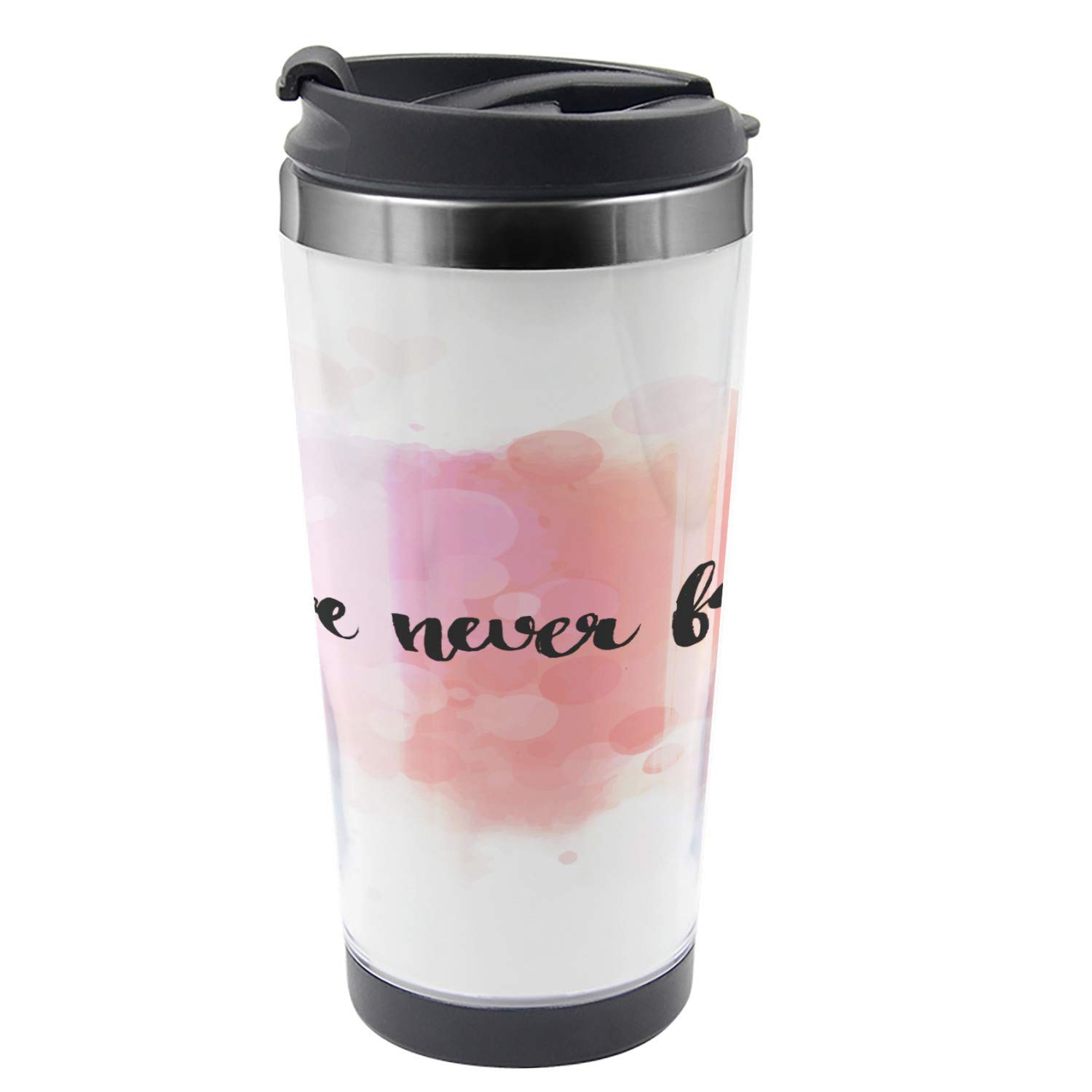 Ambesonne Love Travel Mug - 16 oz Stainless Steel Thermal Cup with Dreamy Pastel Romantic Design (Peach Lilac Black) - Perfect for Coffee, Tea & Hot Drinks On The Go