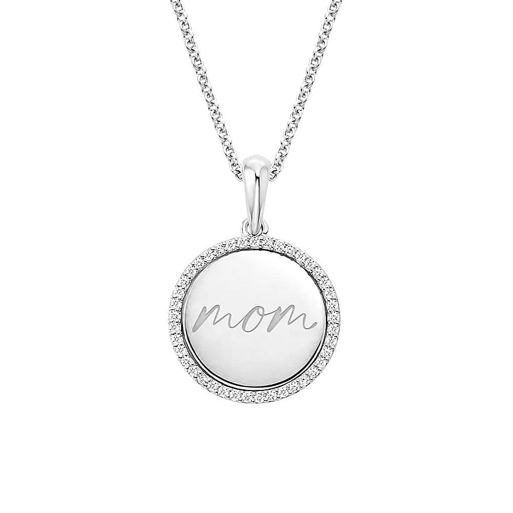 Custom Engraved Mom Disc Moissanite Pendant Necklace - Personalized Jewelry Gift for Mother's Day, Birthday & Anniversary - Perfect for Everyday Wear & Special Occasions