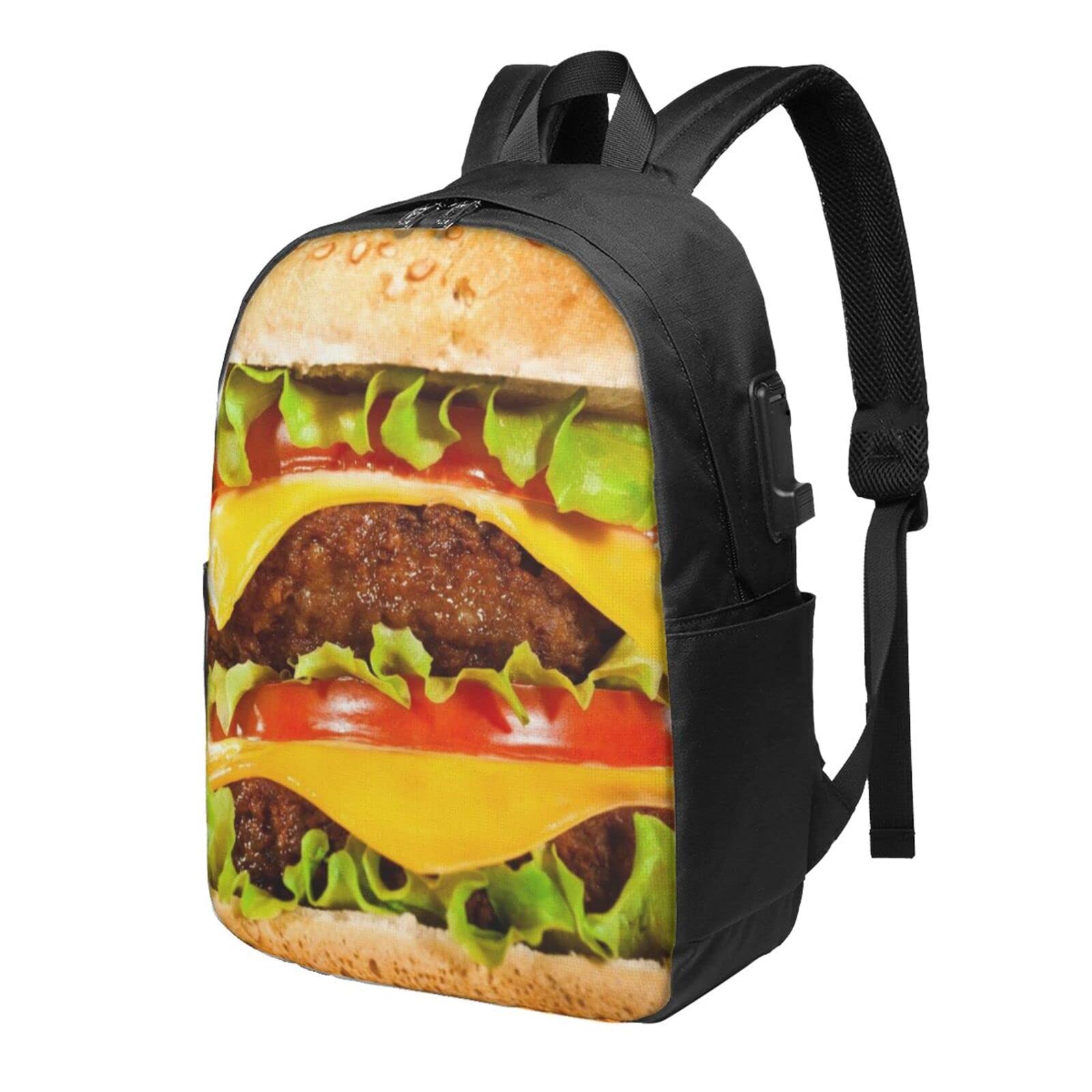 Anti-Theft Water Resistant 17 Inch Laptop Backpack with USB Charging Port - Stylish Cheeseburger Design School & College Bookbag for Men & Women | Perfect for Business Travel, Campus Life & Daily Commute