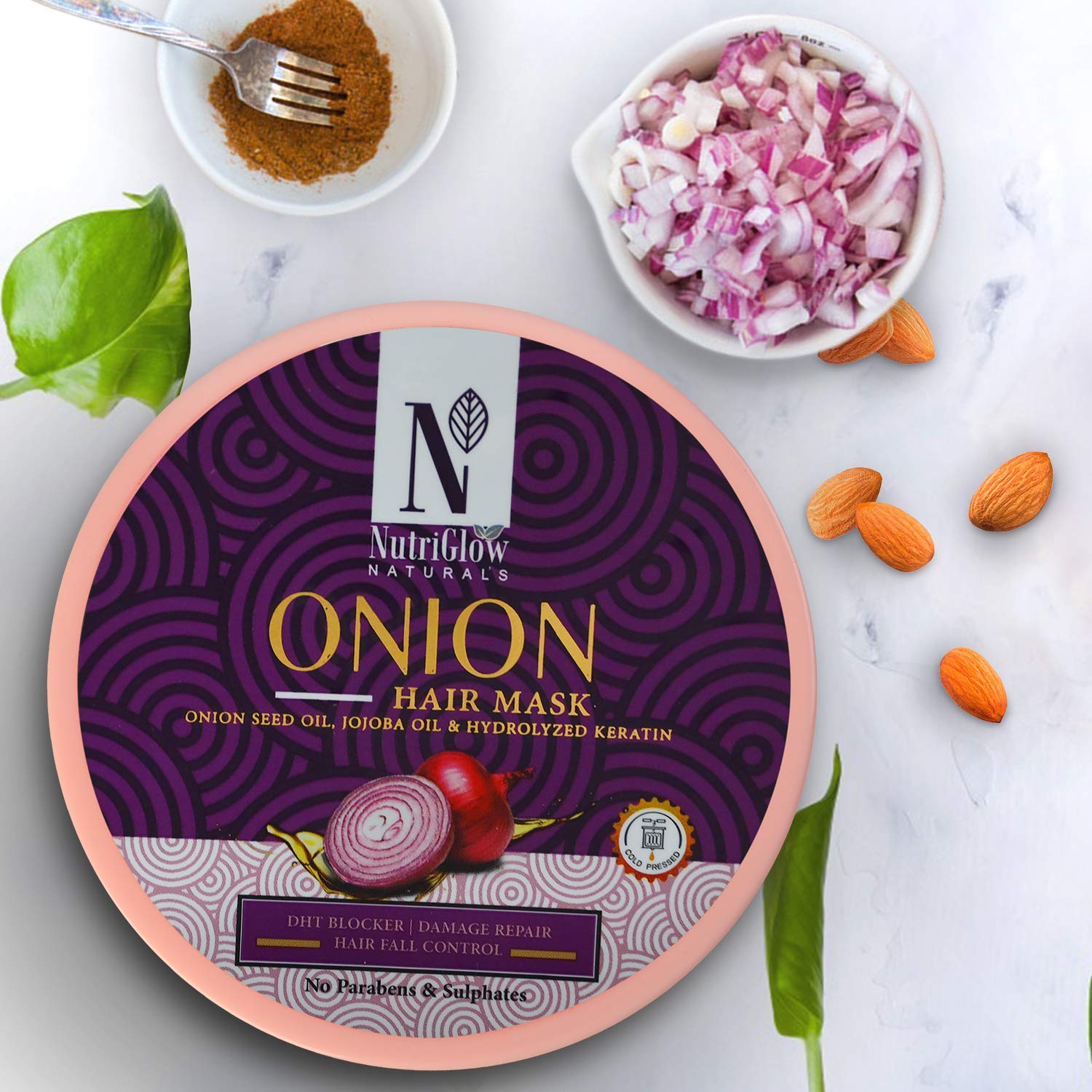 NutriGlow NATURAL'S Onion Hair Mask - Deep Conditioner Treatment for Dry, Damaged & Frizzy Hair | Stimulates Hair Growth | Instantly Shiny & Manageable Hair | Sulfate-Free | 200g | Perfect for Daily Hair Care & Salon-Quality Treatment at Home