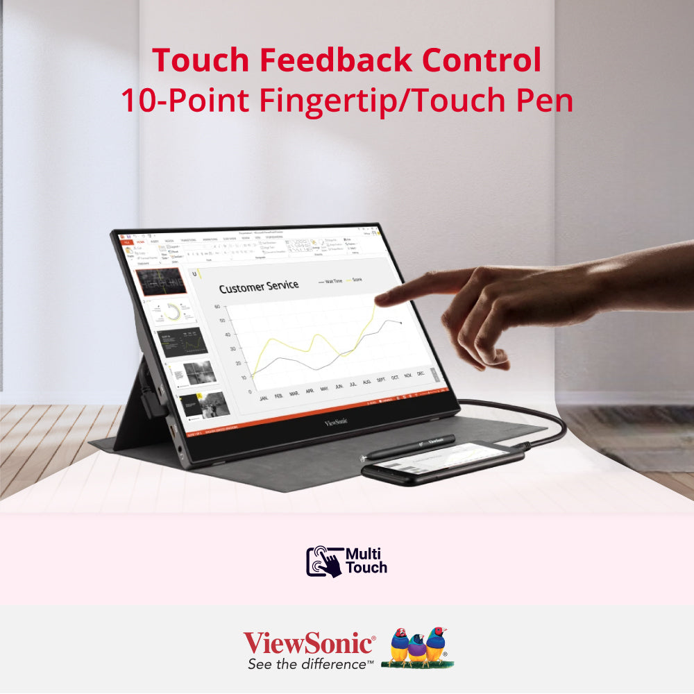 ViewSonic TD1655 16-inch Full HD 1080p Portable Touchscreen Monitor with USB-C & Mini HDMI - Perfect for Business Travel, Gaming, and Home Office Setup