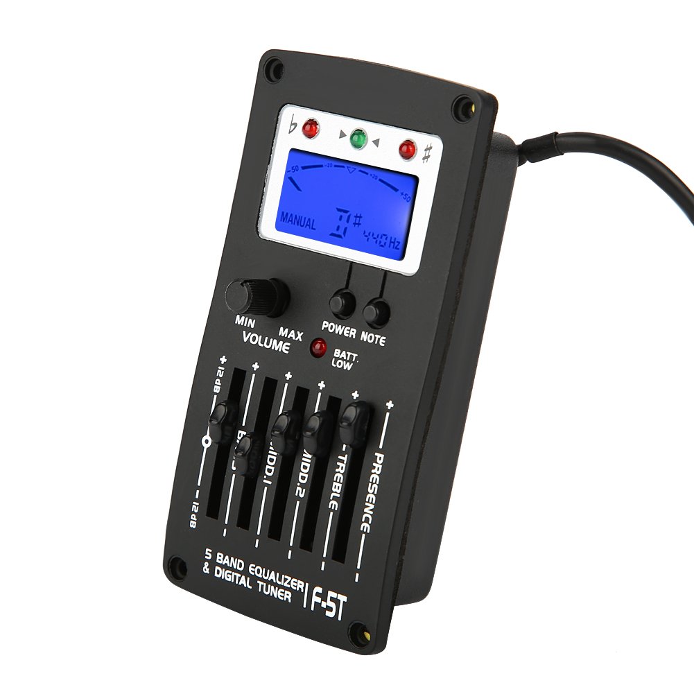 VGEBY F-5T 5-Band Equalizer Digital Tuner Soundhole Pickup for Electric & Acoustic Guitars - Perfect for Live Performances, Studio Recording & Stage Use