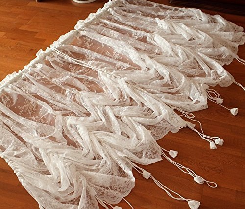 LELVA White Lace Embroidered Sheer Balloon Curtains - 1 Panel Floral Tulle Window Drapes (78