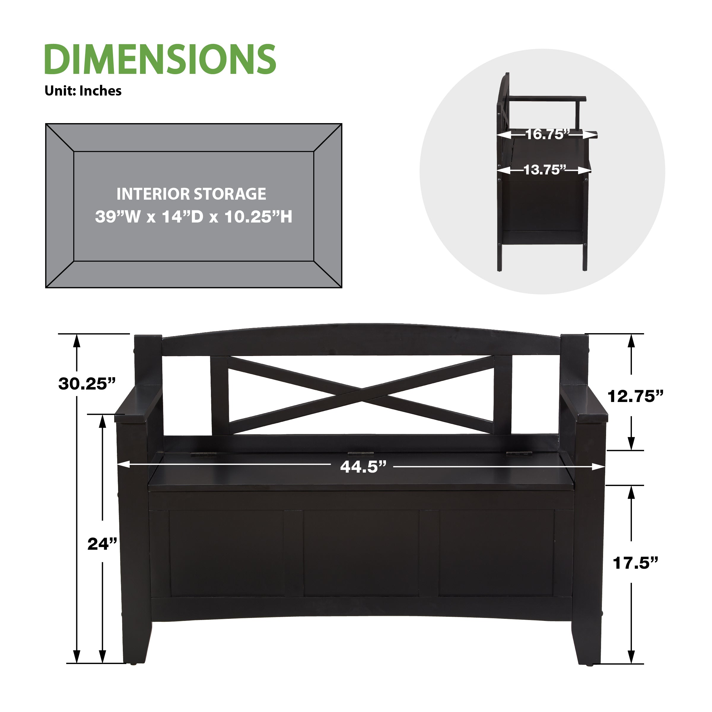OSP Designs Modern Metro Entryway Bench in Black - Stylish and Durable Hallway Seating for Small Spaces [MET42] - Perfect for Entryways, Hallways, and Mudrooms