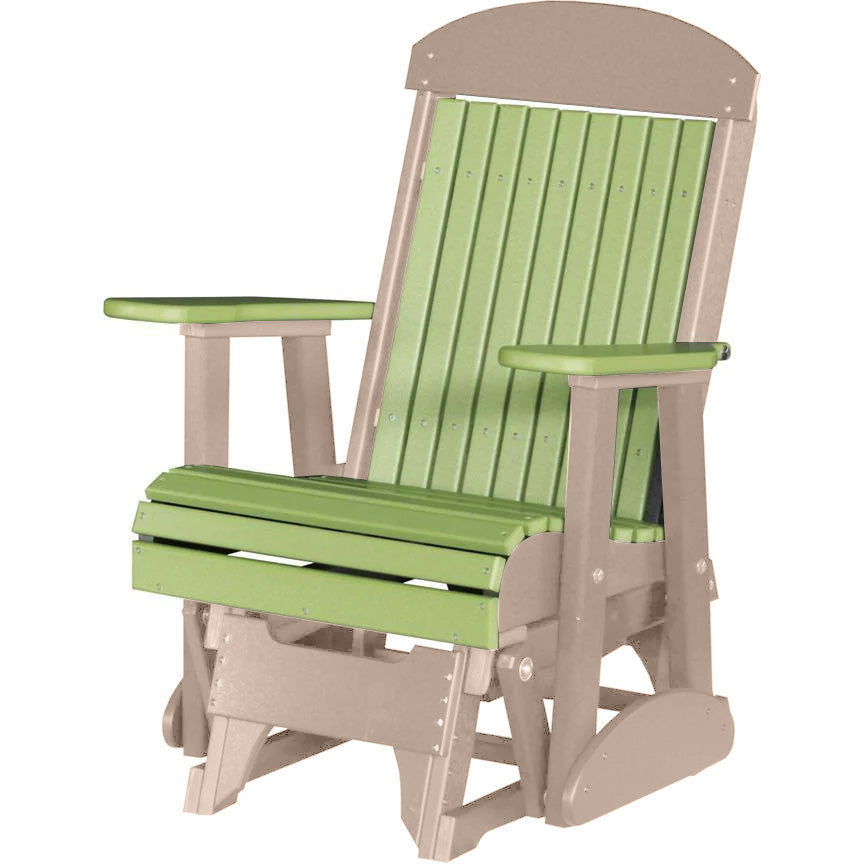 LuxCraft Lime Green 2-Foot Classic Highback Recycled Plastic Glider Chair with Cup Holder - Perfect for Patio, Garden, and Outdoor Relaxation