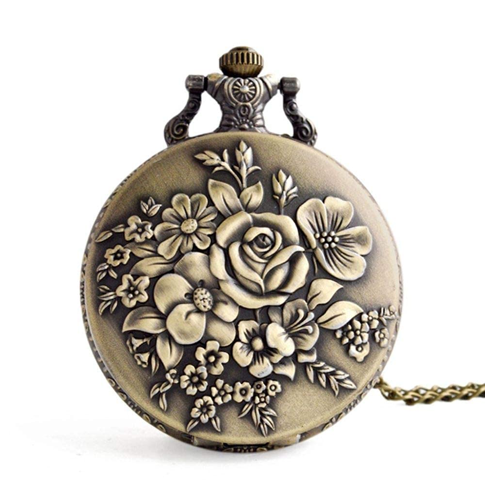 Vintage Pocket Watch for Men & Women - Classic Floral Quartz Necklace Chain Pendant Watch - Perfect Gift for Her, Him & Collectors - Ideal for Weddings, Parties & Antique Lovers