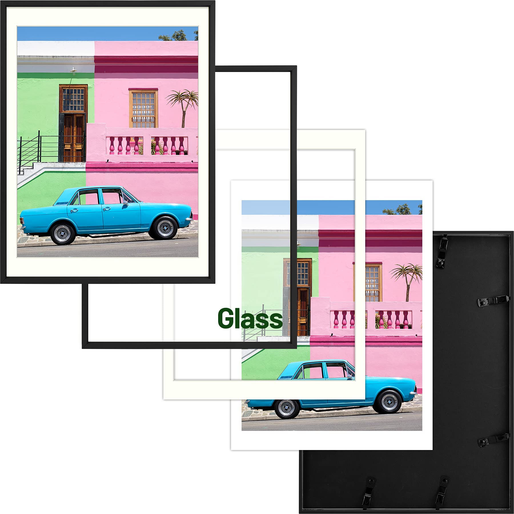 12x16 Picture Frames Set of 6 - Black Aluminum Metal Photo Frames with/without Ivory Mat for 11x14 Photos - Wall Mount or Tabletop Display for Home, Office & Gallery Decor