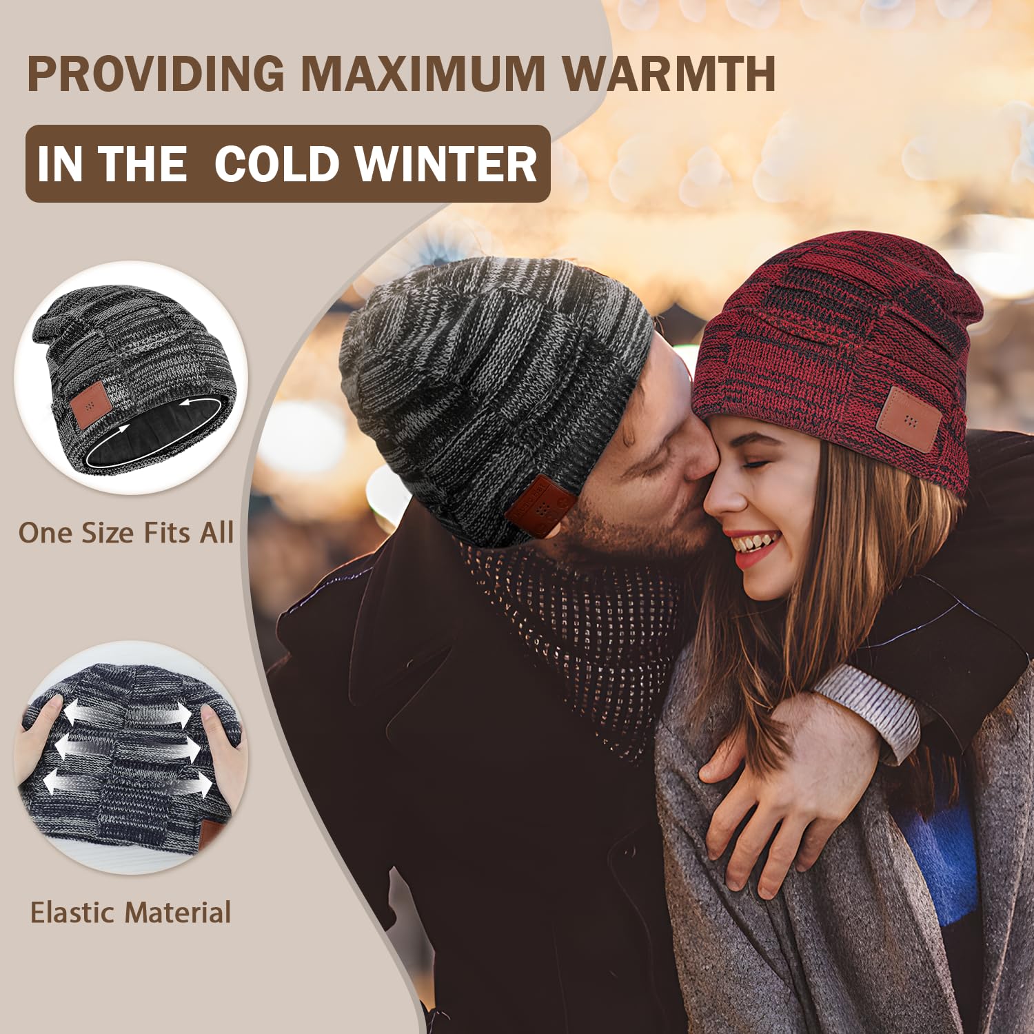 Bosttor Bluetooth Beanie - Unisex Fleece Lined Winter Hat with Built-in Wireless Headphones | Warm Ear Cover for Men, Women, Teens | Perfect Christmas Stocking Stuffer Gift for Dad, Mom & Family | Ideal for Outdoor Activities, Commuting & Winter Sports