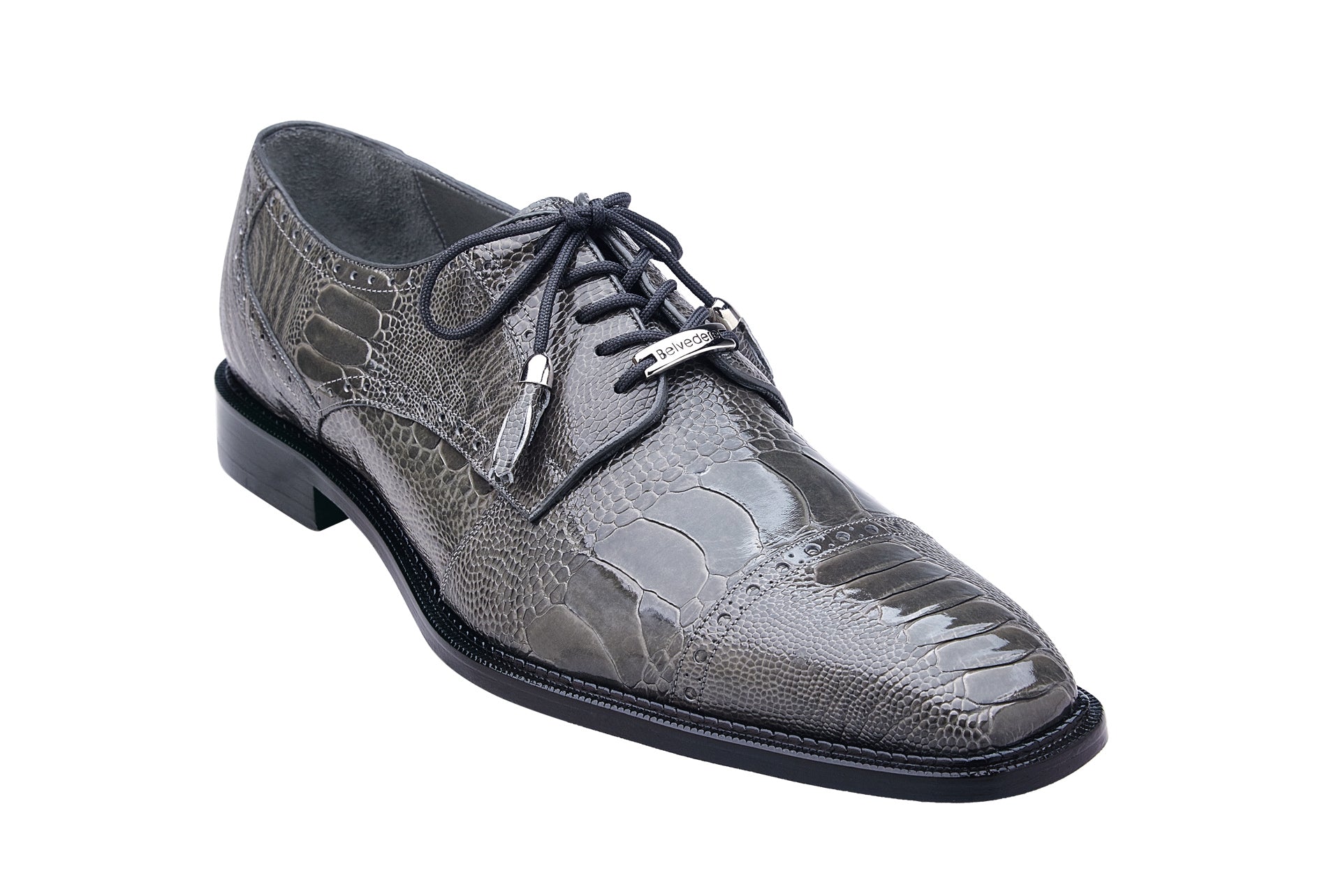 Belvedere Batta Genuine Ostrich Leather Dress Shoes for Men - Gray (14006) | Premium Business Formal Shoes for Office, Weddings & Special Occasions