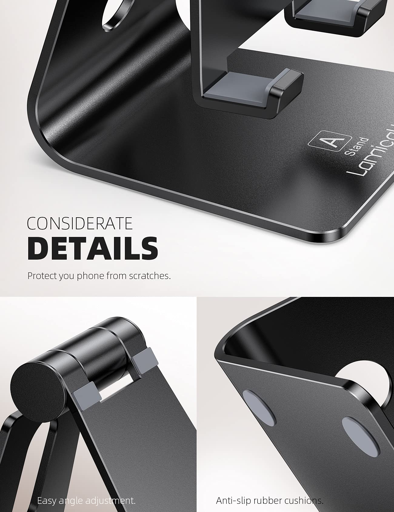 Lamicall Adjustable Aluminum Phone Stand - Anti-Slip Desktop Holder for iPhone, Samsung Galaxy (4-8