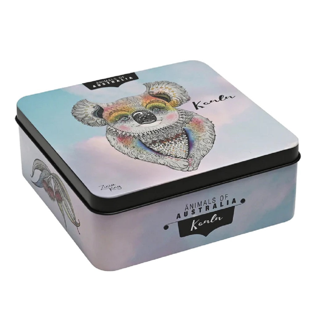 Premium Banksia Red Animals of Australia Koala Tin with Lemon Myrtle Butter Finger Biscuits 150g - Authentic Australian Gift, Tea Time Snack, Office Treat & Souvenir
