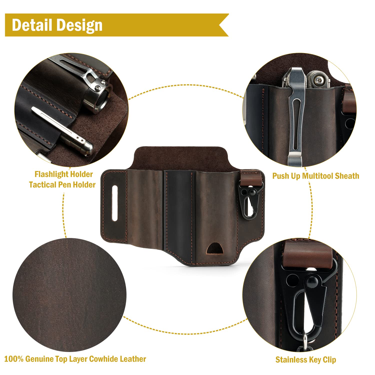 VIPERADE PJ29 Leather Multitool Sheath Belt Organizer - Durable EDC Pocket Pouch for Flashlight & Tools - Perfect for Camping, Hiking & Outdoor Adventures