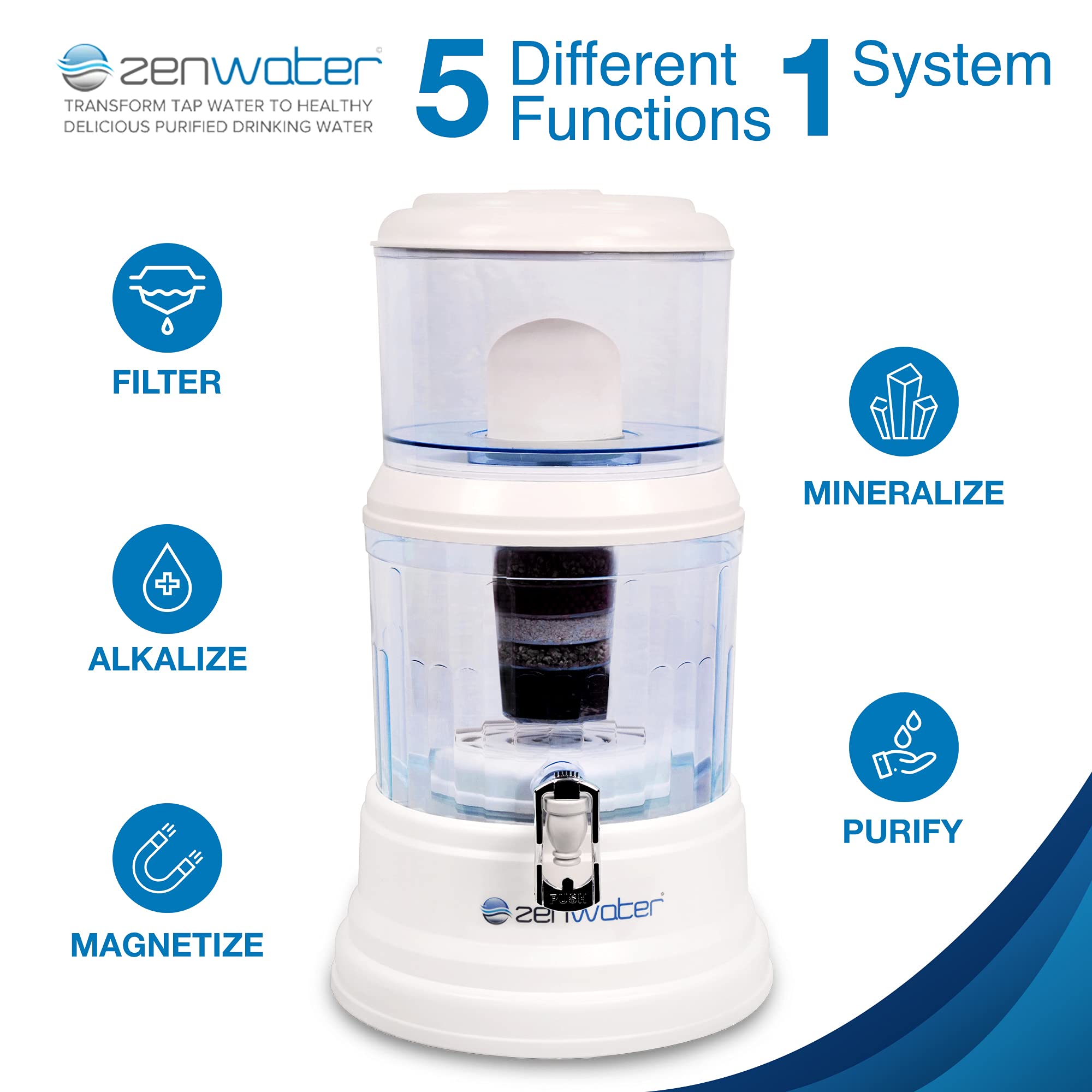 Gravity Water Filter System - Portable Countertop Alkaline Water Purifier with 4 Gallon Capacity | Home, Office, Camping & Emergency Use