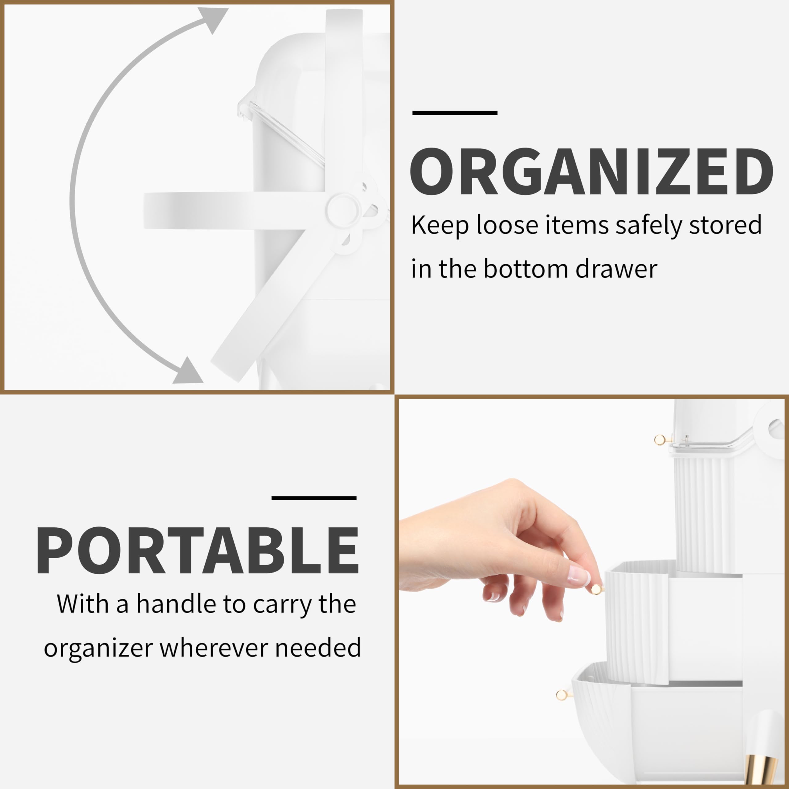 Oval Makeup Storage Box - Portable Vanity Cosmetics Organizer with Preppy Style for Countertop (White) | Perfect for Bedroom, Bathroom & Travel Beauty Organization