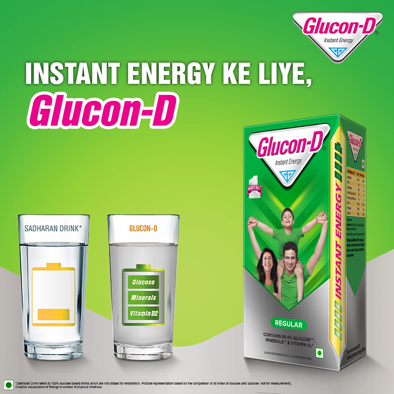 Glucon-D Regular Glucose Powder 1kg Refill Pack - Instant Energy Drink Mix with Vitamin D2 for Immunity Support - Perfect for Sports, Workouts & Quick Energy Boost