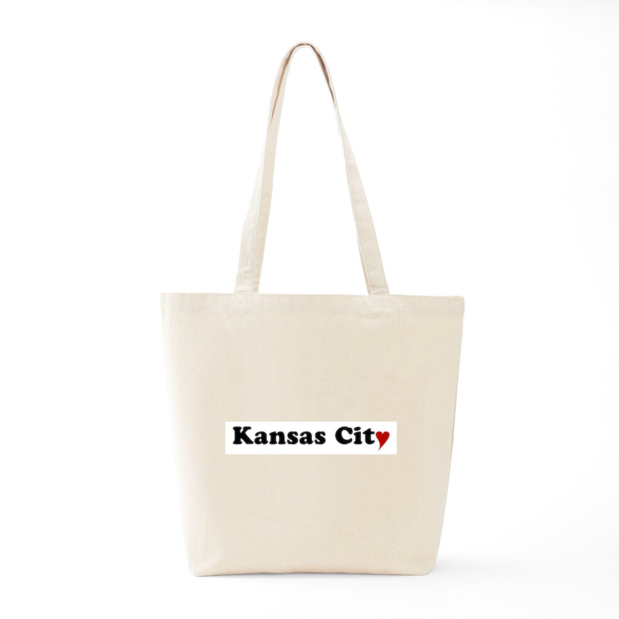 Kansas City With Heart Tote Bag - Natural Canvas Reusable Shopping Bag for Groceries, Beach & Everyday Use