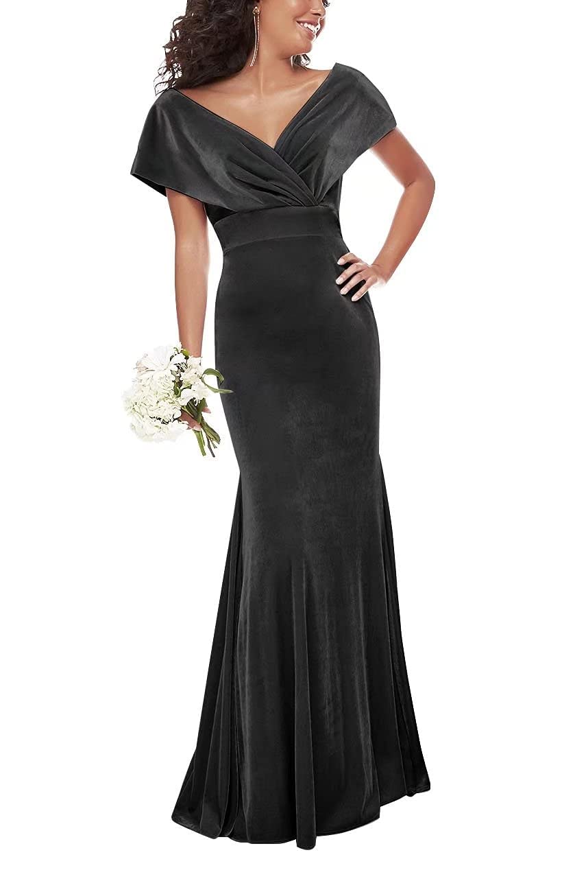 Velvet Prom Dresses for Women 2023 - Off Shoulder V Neck Mermaid Evening Gowns & Bridesmaid Dresses | Perfect for Homecoming, Wedding Party, and Formal Events