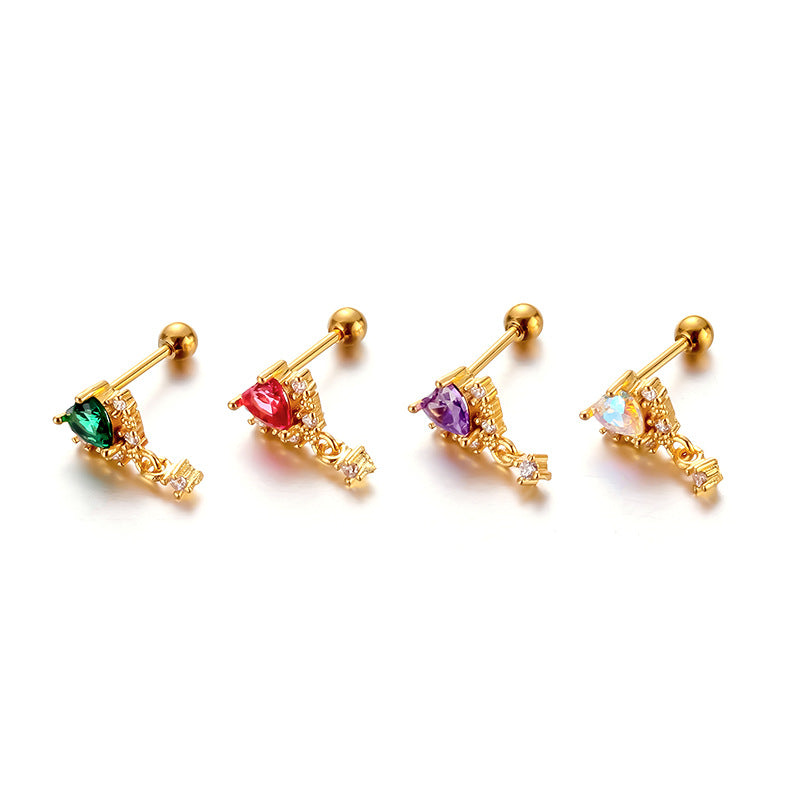 20G Cartilage Heart Dangle Stud Earrings - Sapphire & Ruby Gemstone Earrings for Women | Trendy Piercing Jewelry for Parties, Date Night & Special Occasions