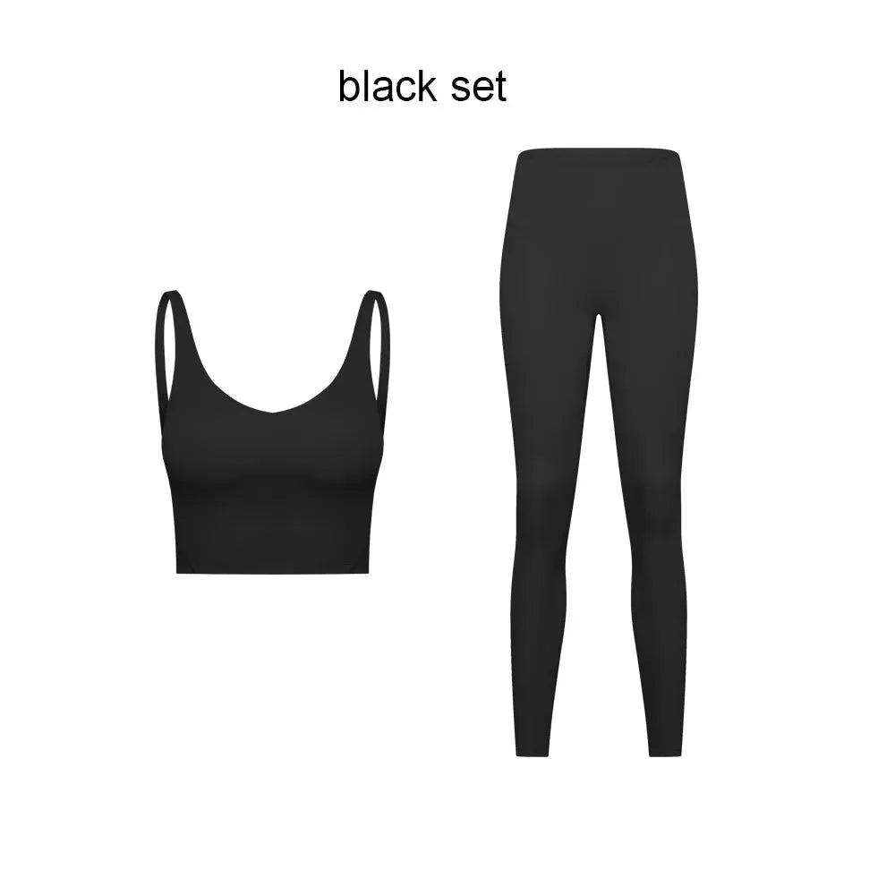 Women's 2-Piece Stretch Nylon Spandex Workout Outfit - Padded Crop Tank Bra & High Waist Yoga Leggings Set for Gym, Running & Yoga | Comfortable Tracksuit for Fitness & Active Lifestyle