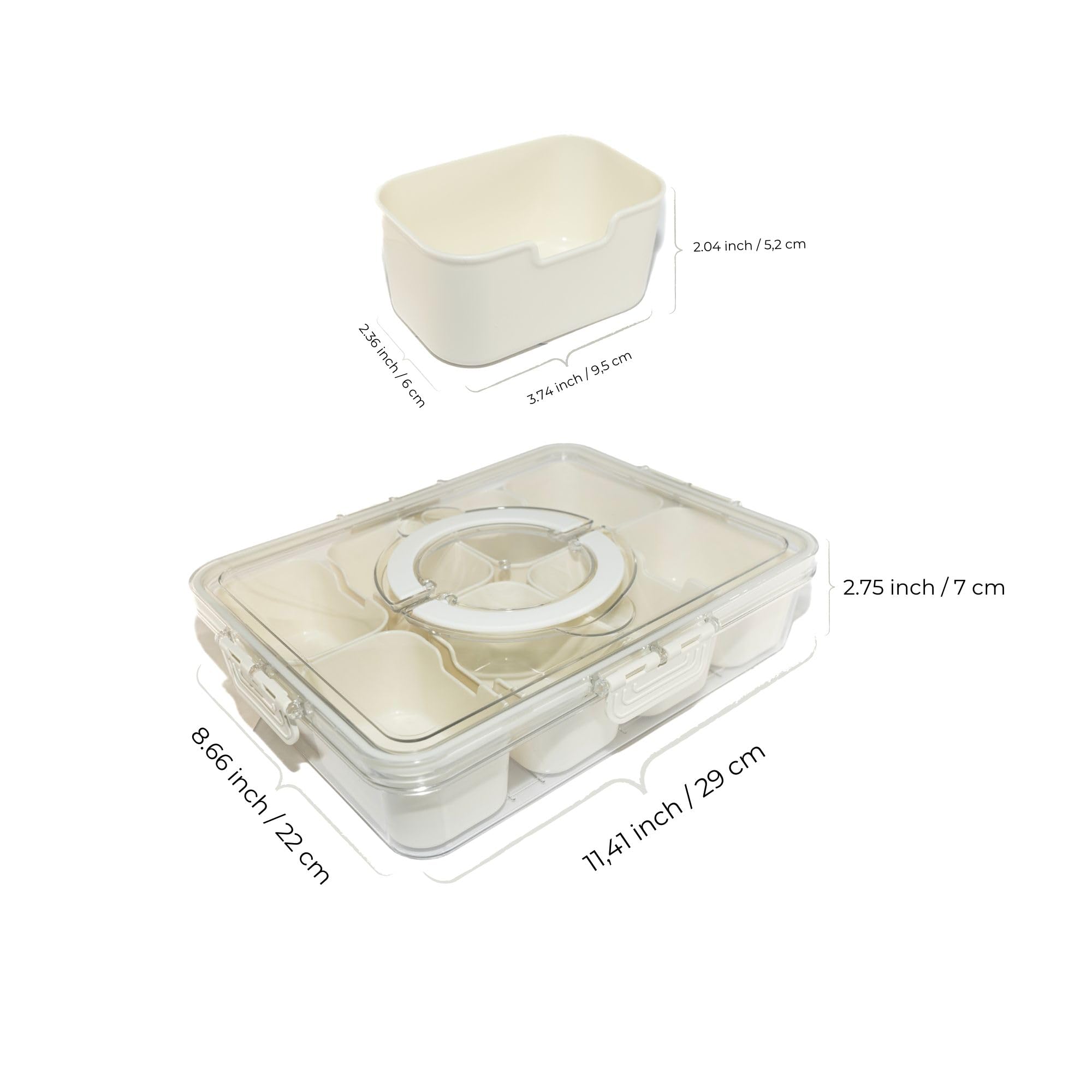 Smart Divided Snack Box with Lid & Handle - 8 Compartment Bento Lunch Box, Charcuterie Tray, Veggie Platter & Candy Organizer | Perfect for Meal Prep, Picnics, Parties & On-the-Go Snacks