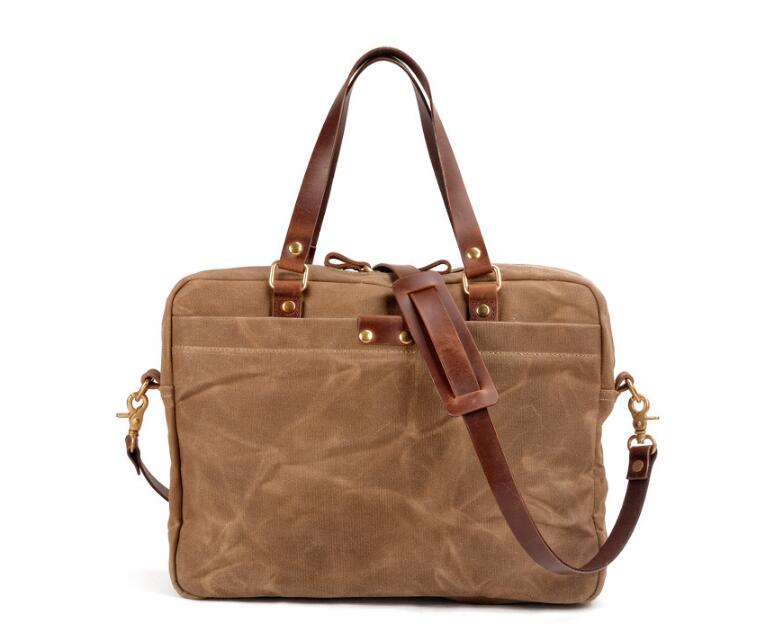 Stylish Grey Unisex Canvas & Leather Briefcase Bag for Work, Travel, and Business - Durable Laptop Messenger Bag for Men & Women