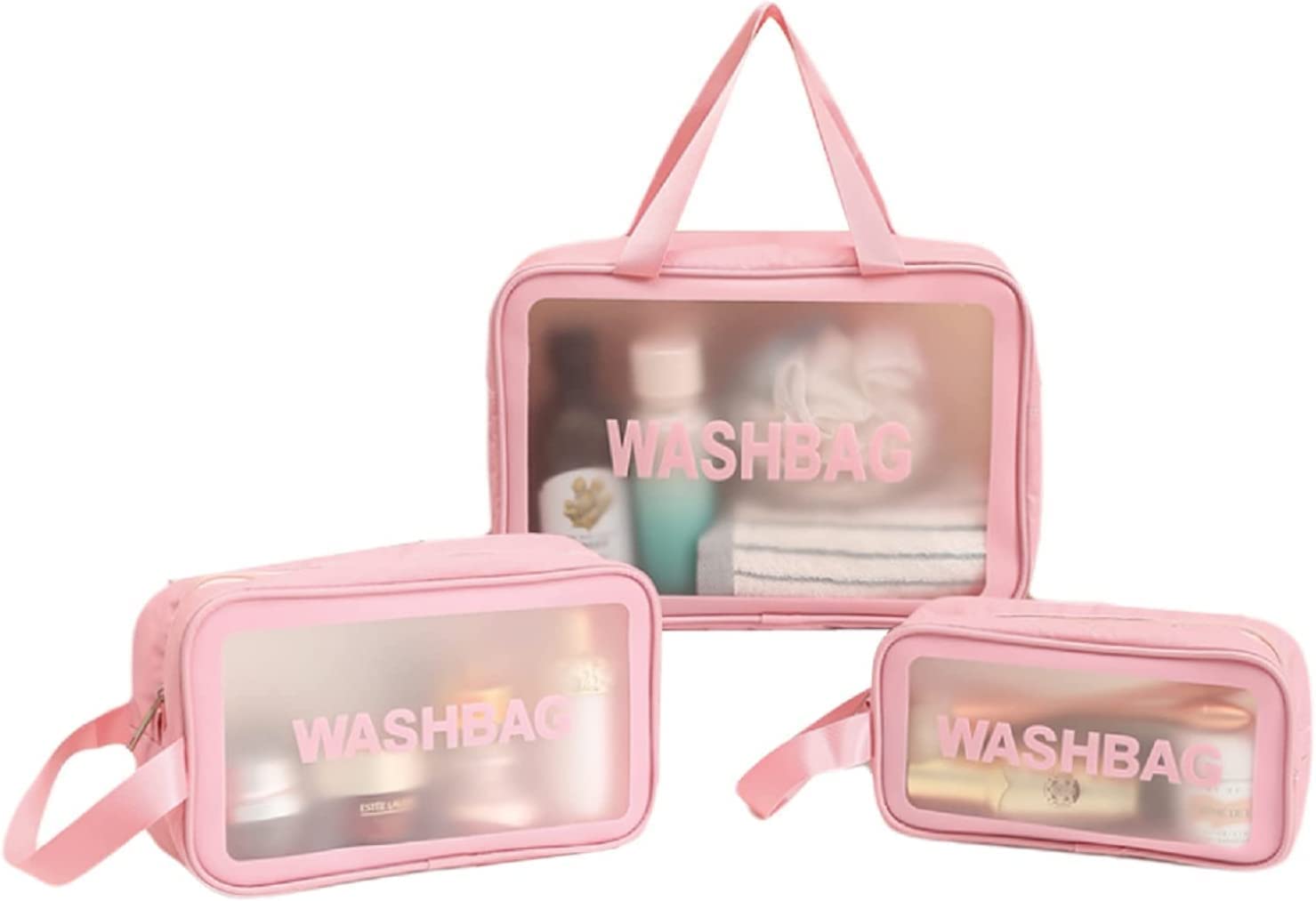GBEX 3-Piece Waterproof Makeup Bag Set - Portable PVC Transparent Cosmetic Organizer for Women - Travel Toiletry Bags with Multiple Sizes & Styles [Ideal for Travel, Gym, and Daily Makeup Storage]
