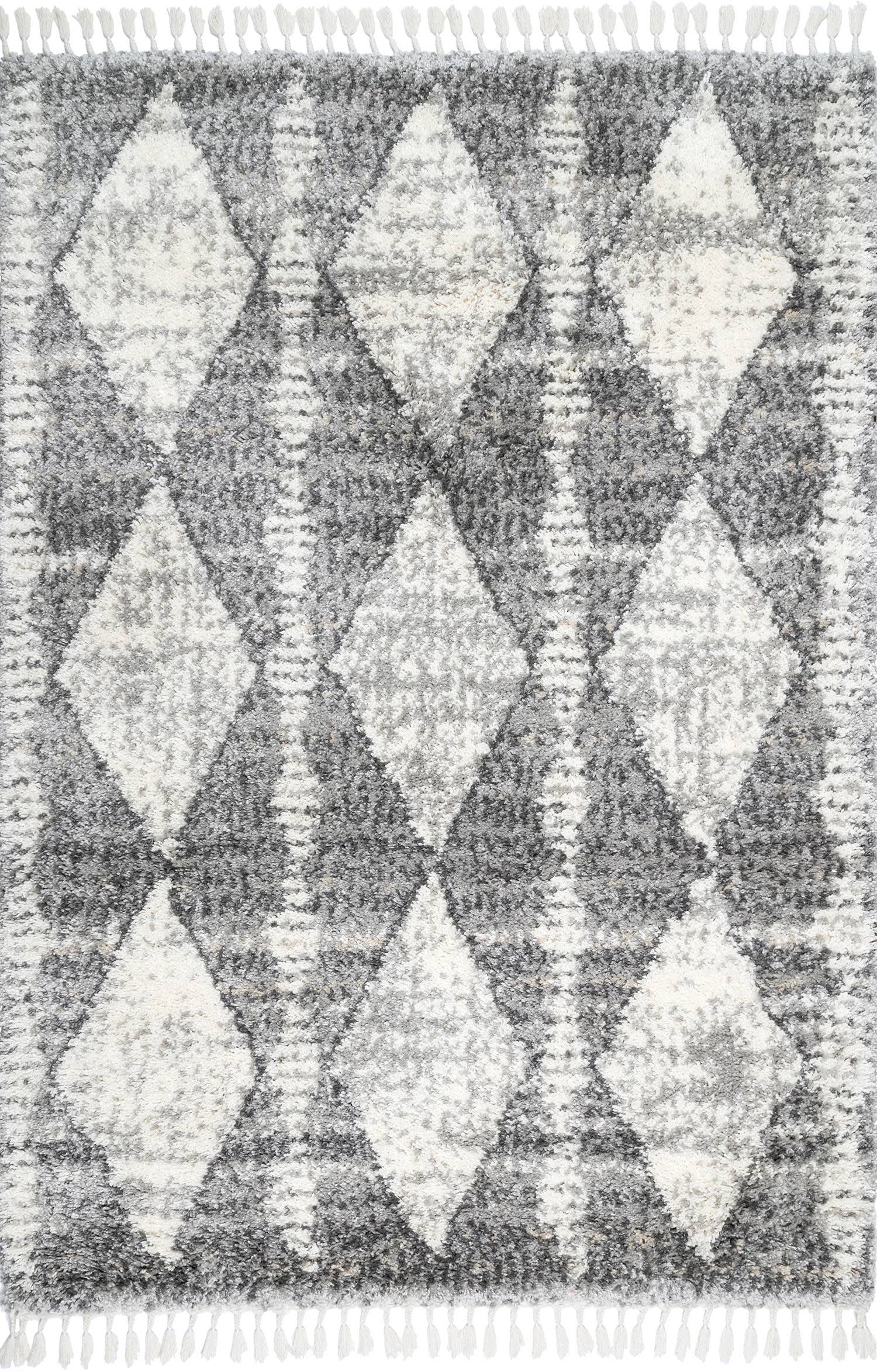 Diamond Band Tassel Rug in Grey - Soft Bohemian Area Rug for Living Room, Bedroom & Nursery Decor