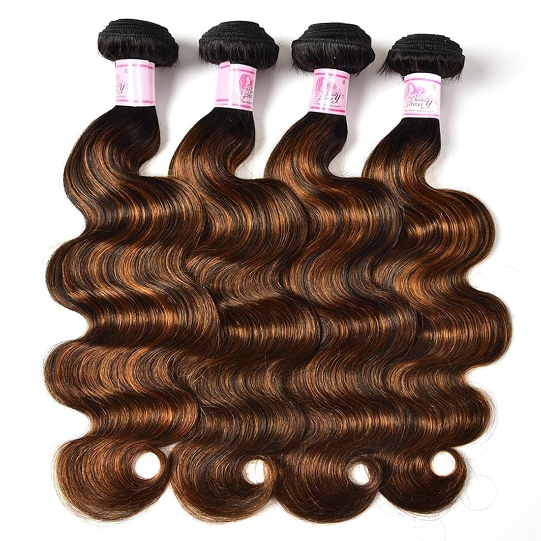 Beauty Forever FB30 Highlight Indian Body Wave Human Hair Weave 3 Bundles (16/18/20 Inch) - Balayage Ombre Blonde Remy Human Hair Extensions for Sew-In - Perfect for Daily Styling, Parties & Special Occasions