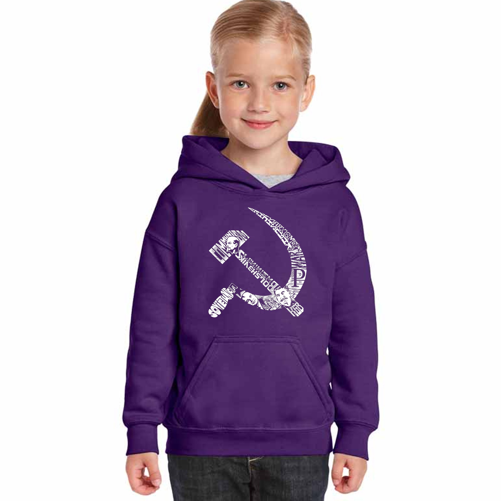 Girl's Soviet Hammer and Sickle Graphic Hoodie - LA Pop Art Inspired Pullover Sweatshirt for Teens - Perfect for School, Streetwear & Retro Fashion